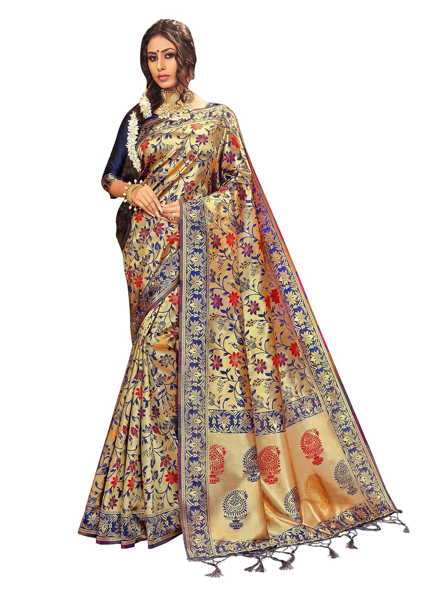 sarees-for-women-linen-banarasi-art-silk-l-indian-rakhi-wedding-diwali-gift-sari-with-unstitched-blouse-navy-blue-2