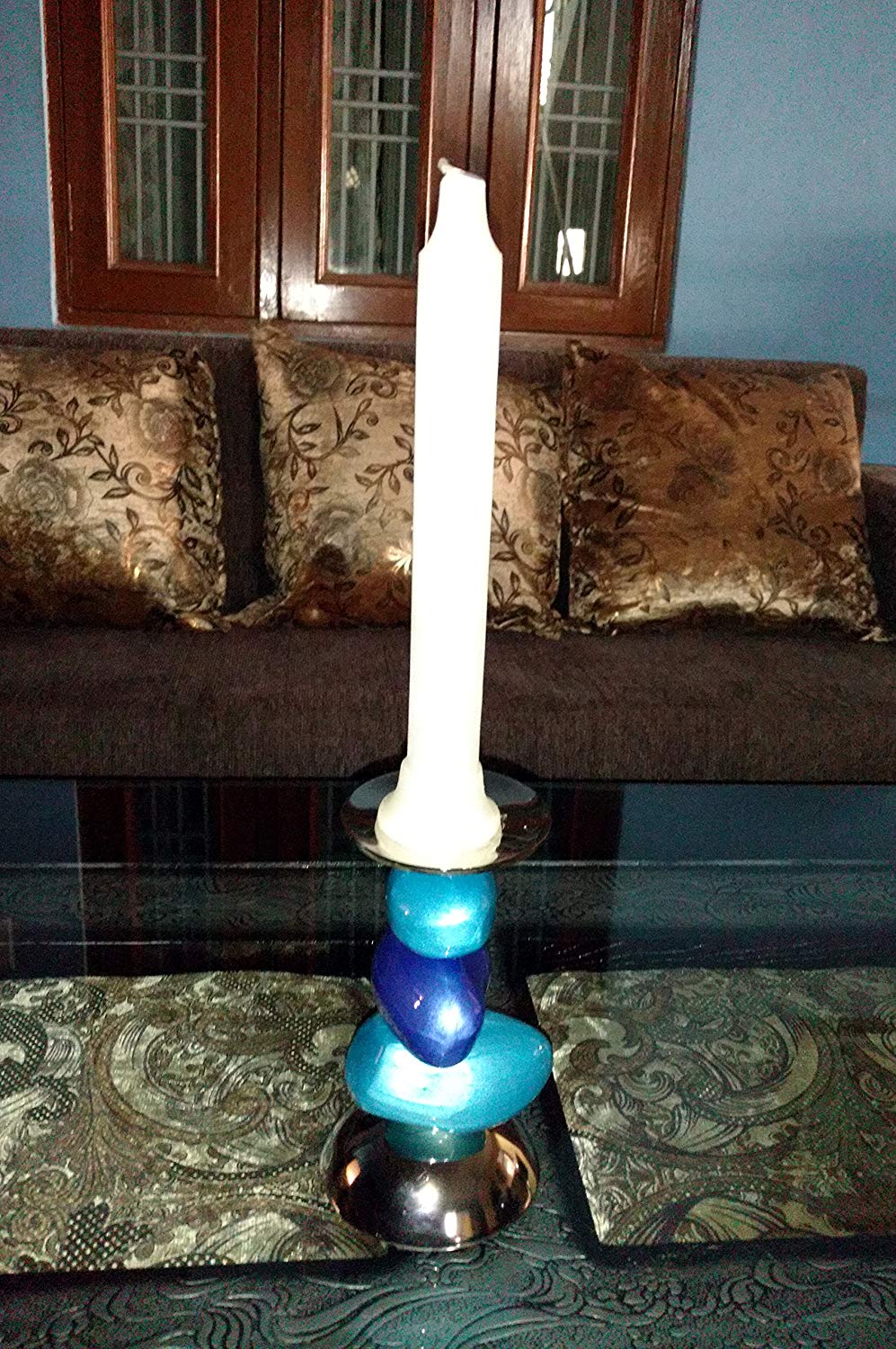 Rastogi Handicrafts Aluminium Artistic Lacquer Color Candle Holder, Candle Stand - Express Shipping