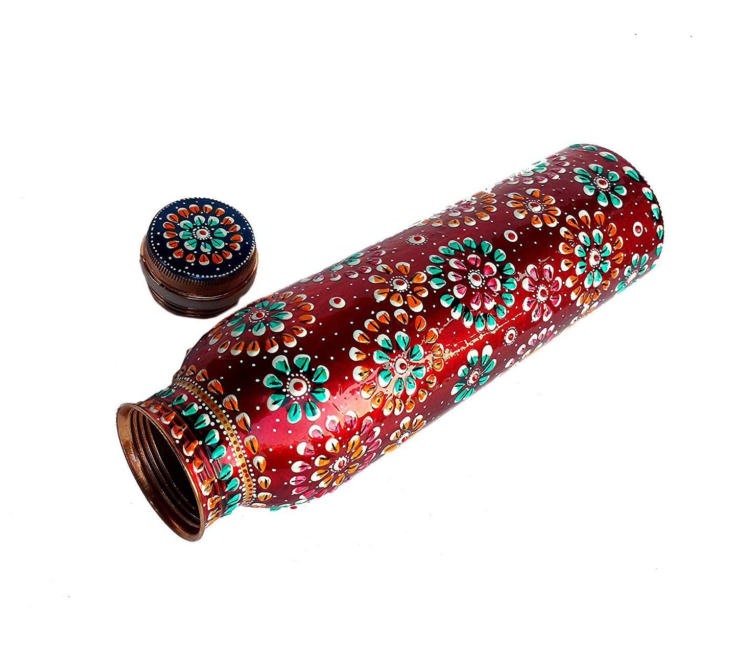 Rastogi Handicrafts Copper Water Bottle for (Joint Free & leak proof) New Red Hand Painted Art Work, With a Insulated Bag