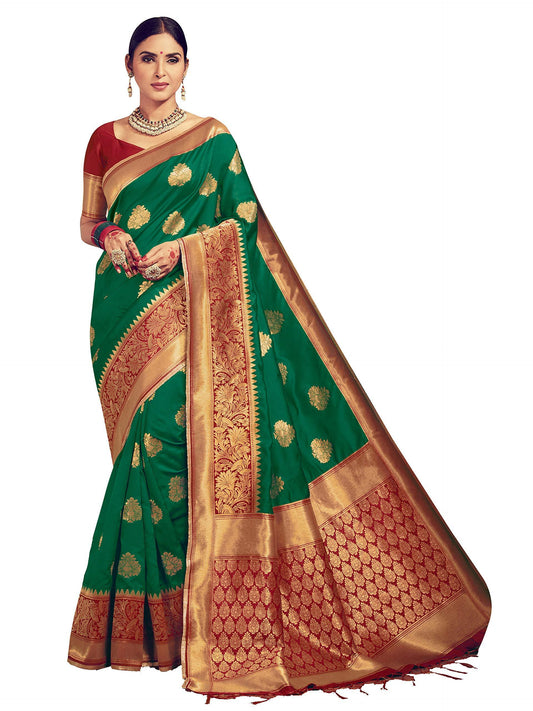 sarees-for-women-banarasi-art-silk-woven-saree-l-indian-ethnic-wedding-gift-sari-with-unstitched-blouse-green