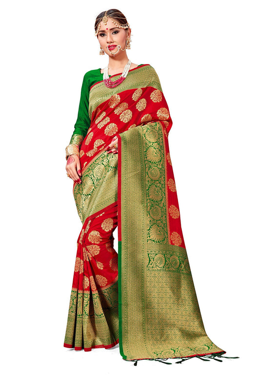 sarees-for-women-banarasi-art-silk-woven-saree-l-indian-wedding-traditional-wear-sari-and-blouse-red