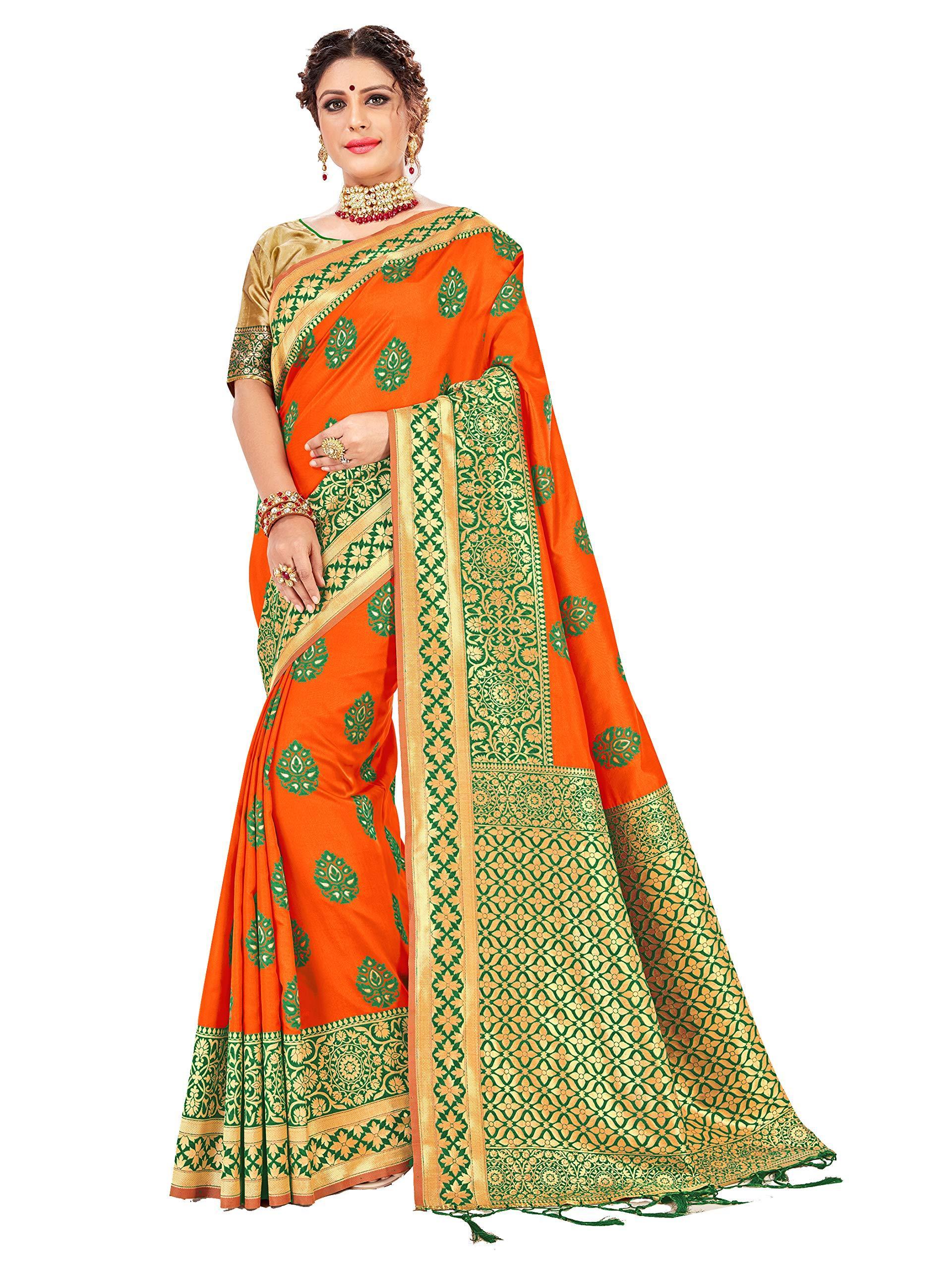 sarees-for-women-banarasi-art-silk-l-tradional-indian-wedding-diwali-gift-sari-with-unstitched-blouse-orange