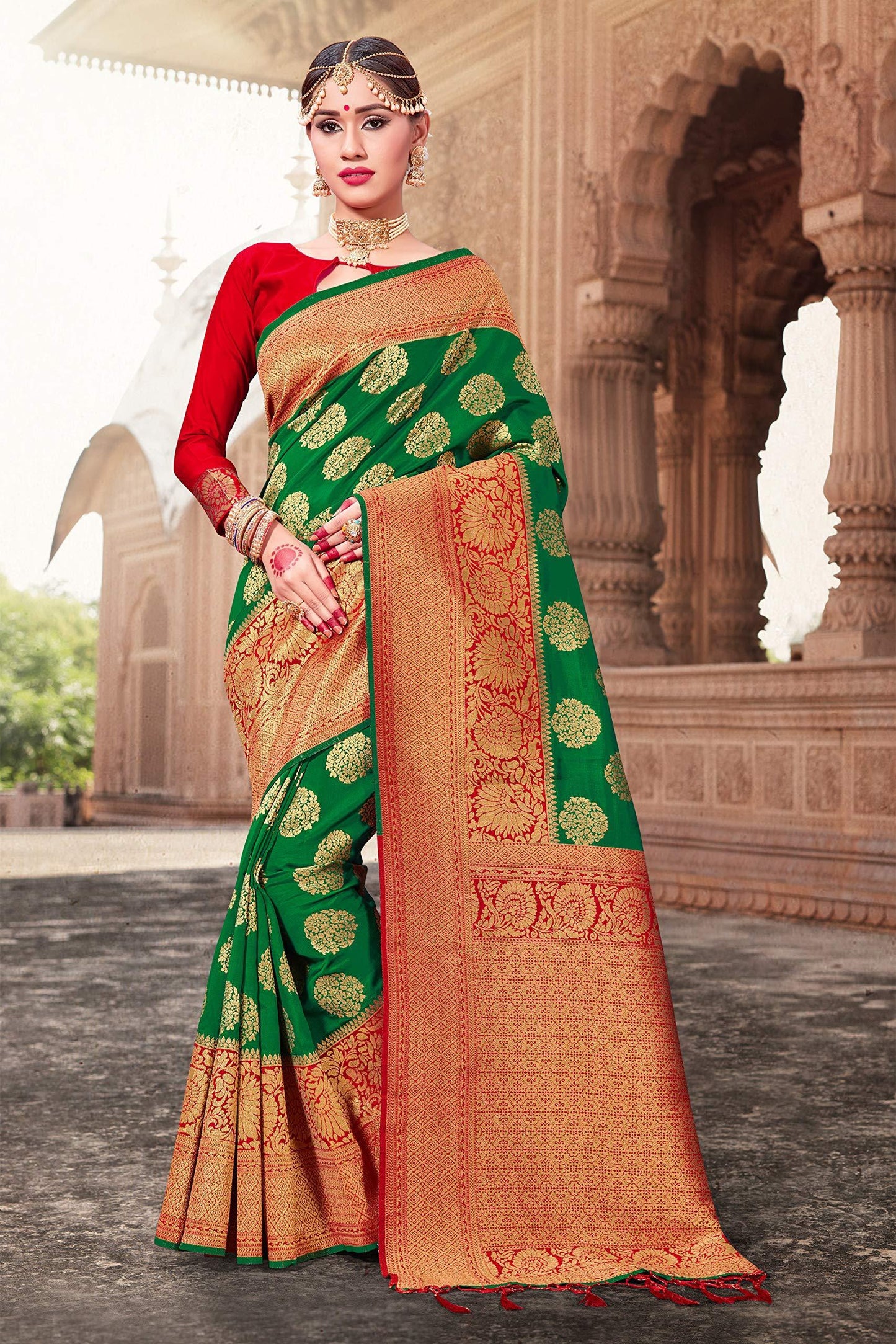 sarees-for-women-banarasi-art-silk-woven-sari-l-indian-wedding-traditional-wear-sarees-and-blouse-green