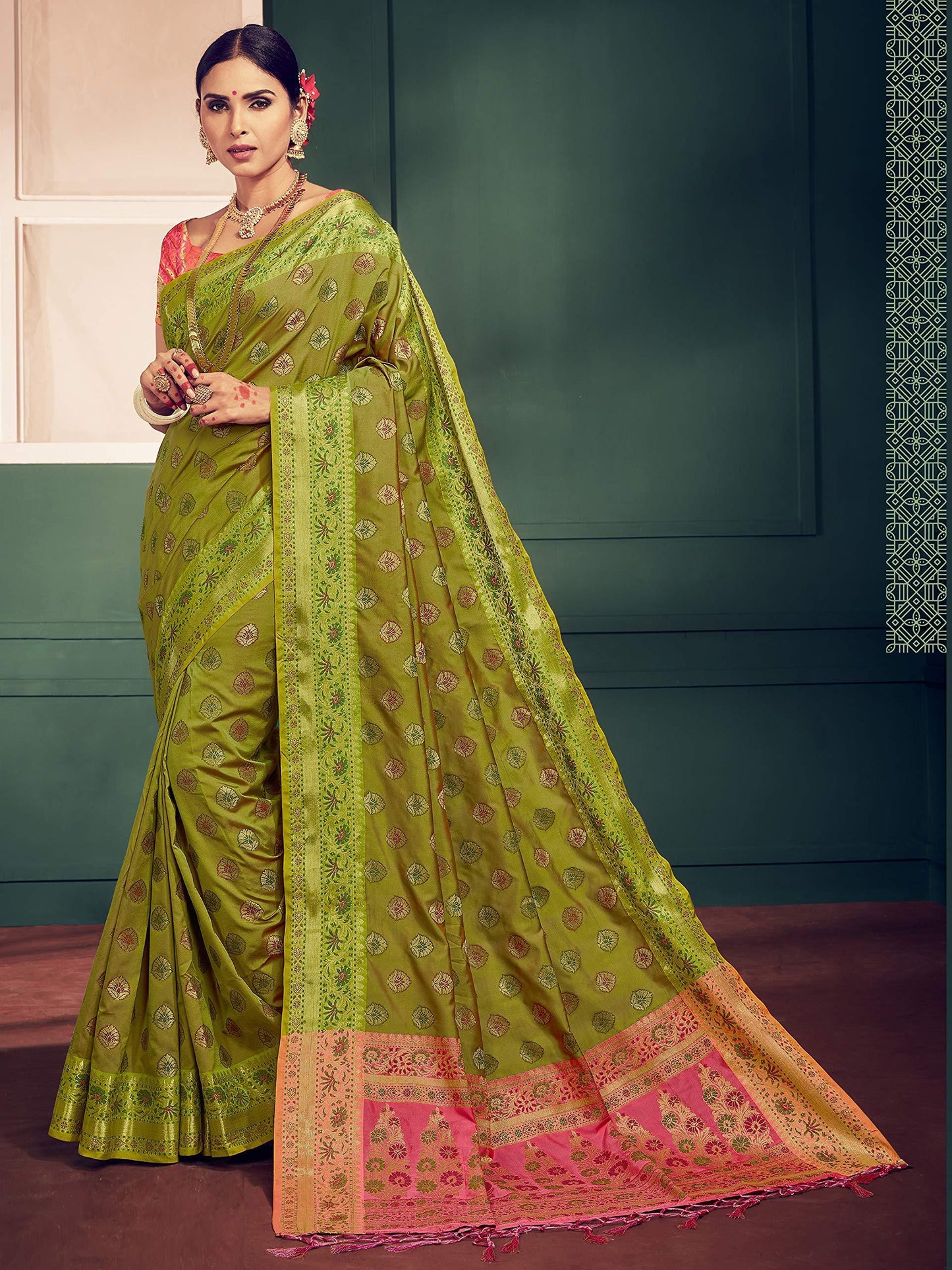 sarees-for-women-banarasi-kanjivaram-art-silk-woven-saree-l-indian-ethnic-wedding-gift-sari-with-unstitched-blouse-olive-green