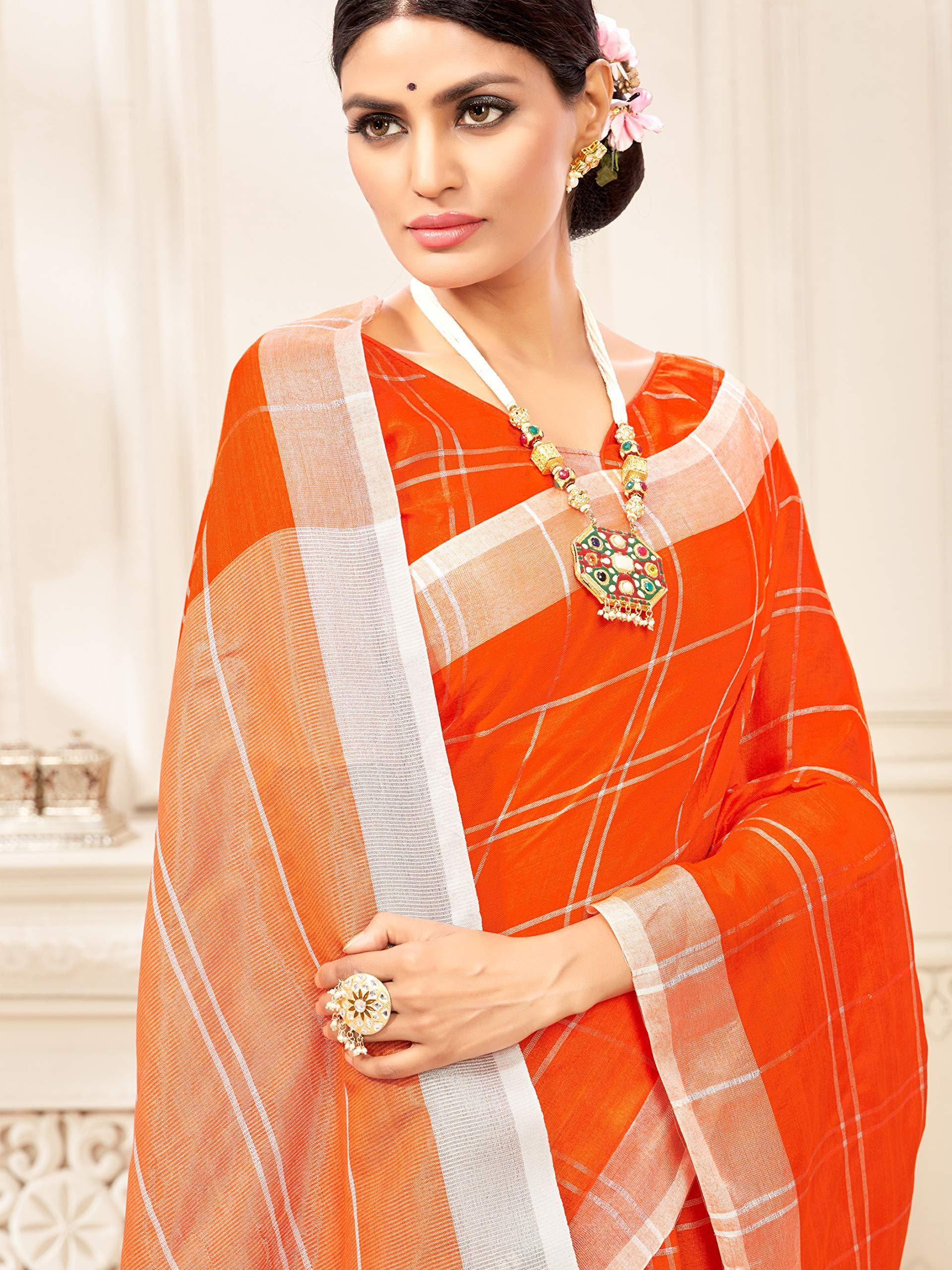 sarees-for-women-linen-cotton-silk-saree-l-indian-ethnic-wedding-diwali-gift-sari-with-unstitched-blouse-orange