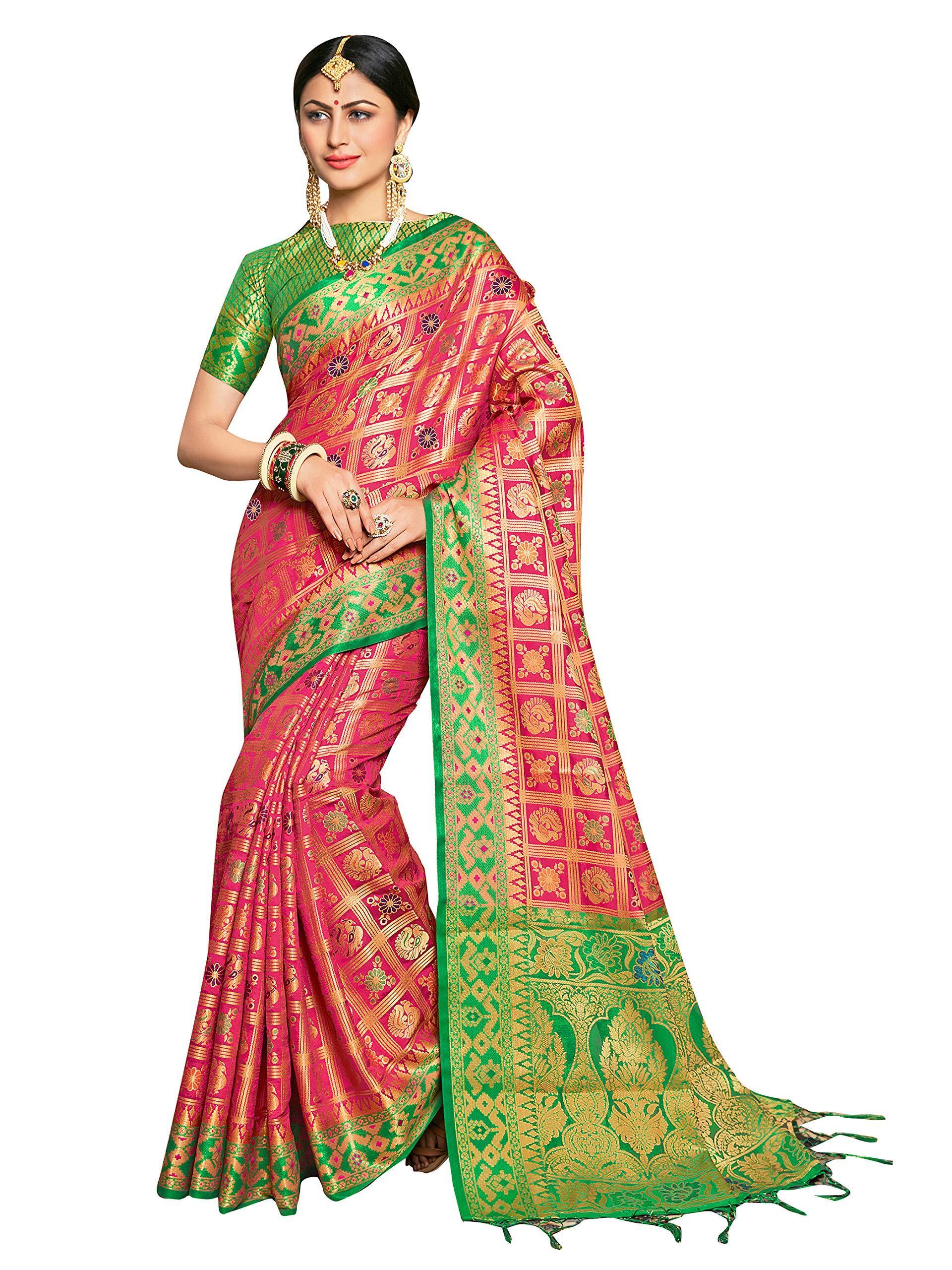 sarees-for-women-banarasi-patola-art-silk-woven-saree-l-indian-ethnic-wedding-gift-sari-with-unstitched-blouse-pink