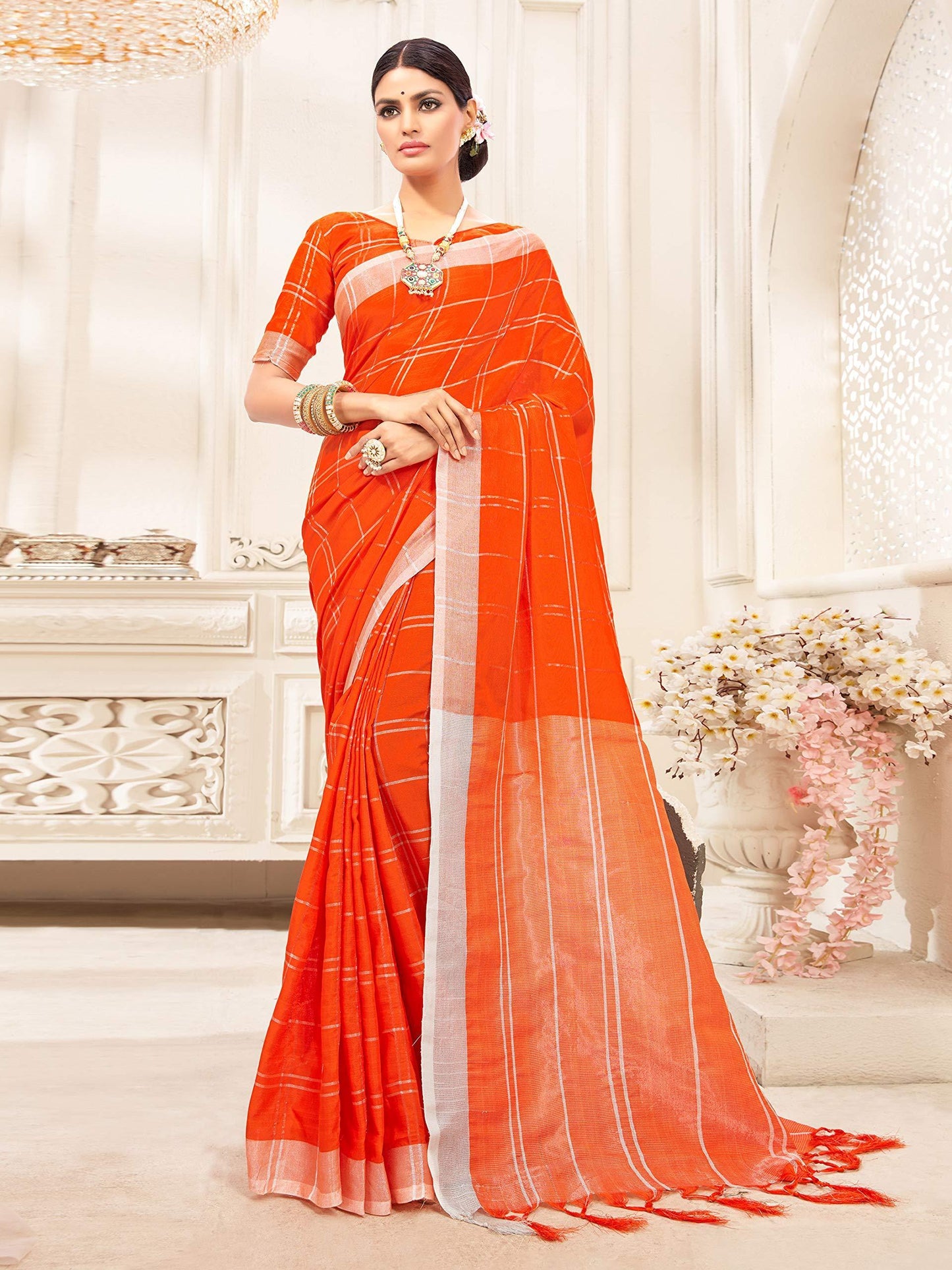 sarees-for-women-linen-cotton-silk-saree-l-indian-ethnic-wedding-diwali-gift-sari-with-unstitched-blouse-orange