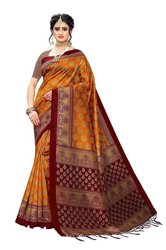 Women's Khadi Silk Printed Saree With Blouse Piece