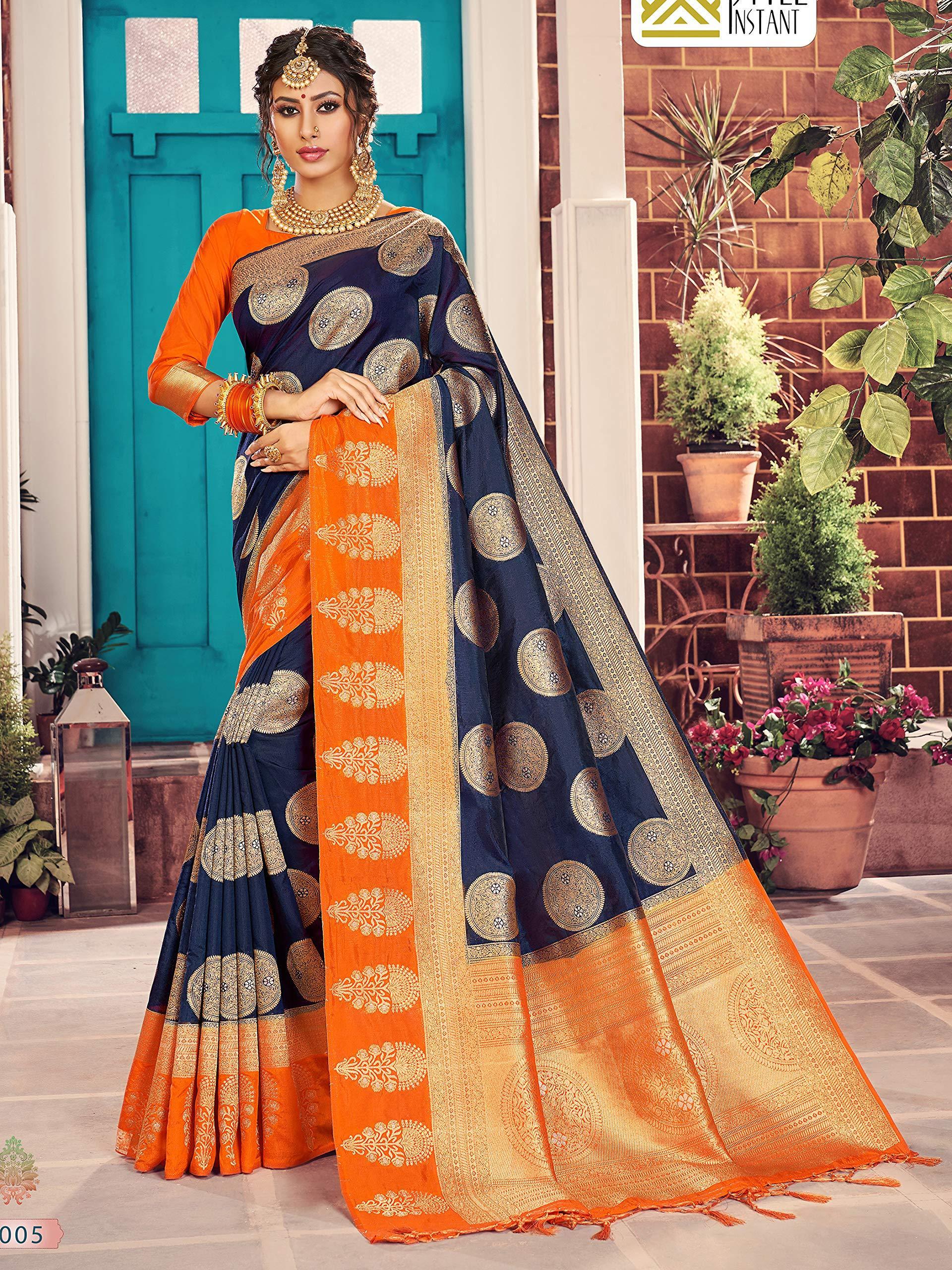 sarees-for-women-linen-banarasi-art-silk-l-indian-rakhi-wedding-diwali-gift-sari-with-unstitched-blouse-navy-blue