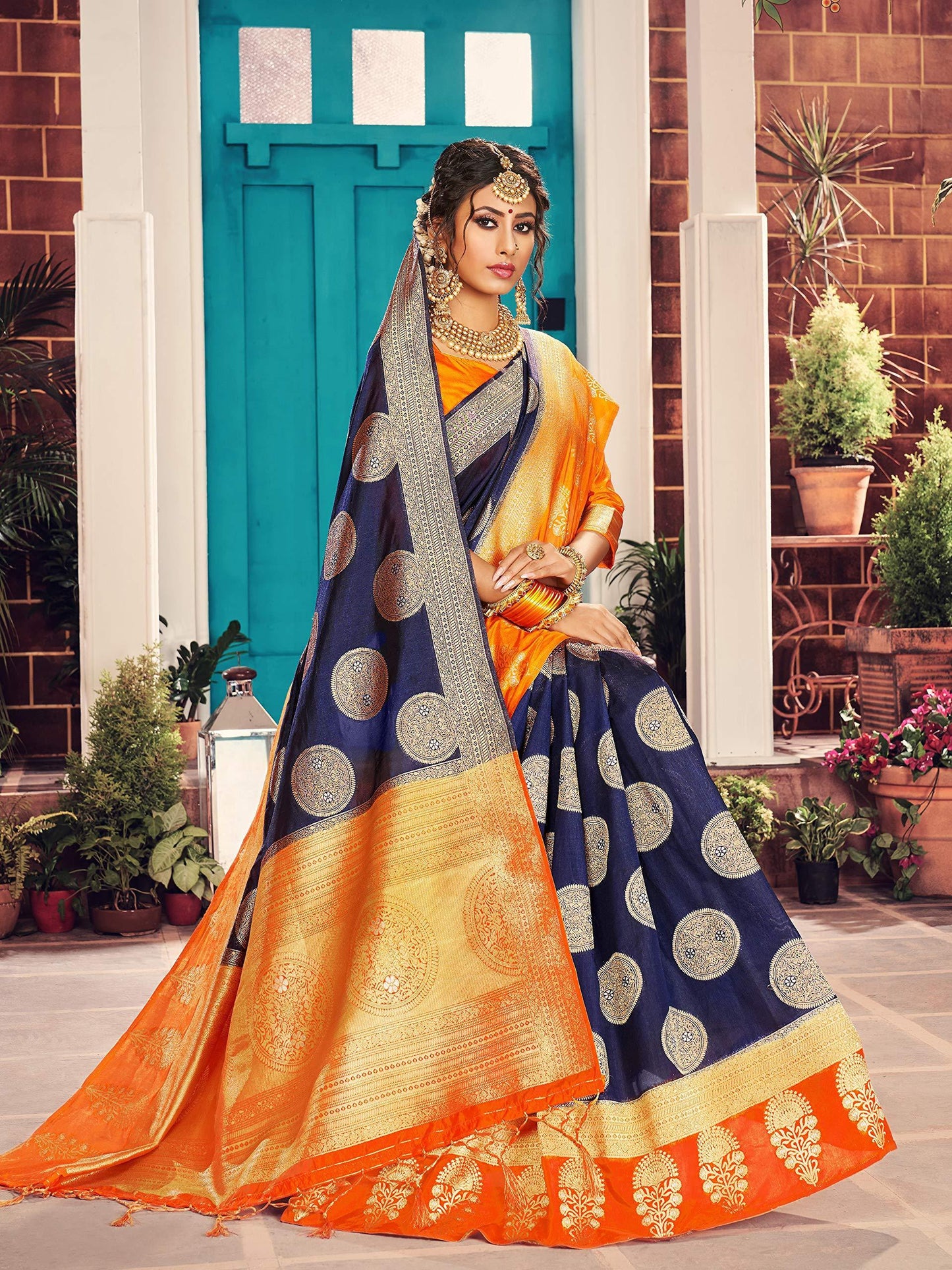 sarees-for-women-linen-banarasi-art-silk-l-indian-rakhi-wedding-diwali-gift-sari-with-unstitched-blouse-navy-blue