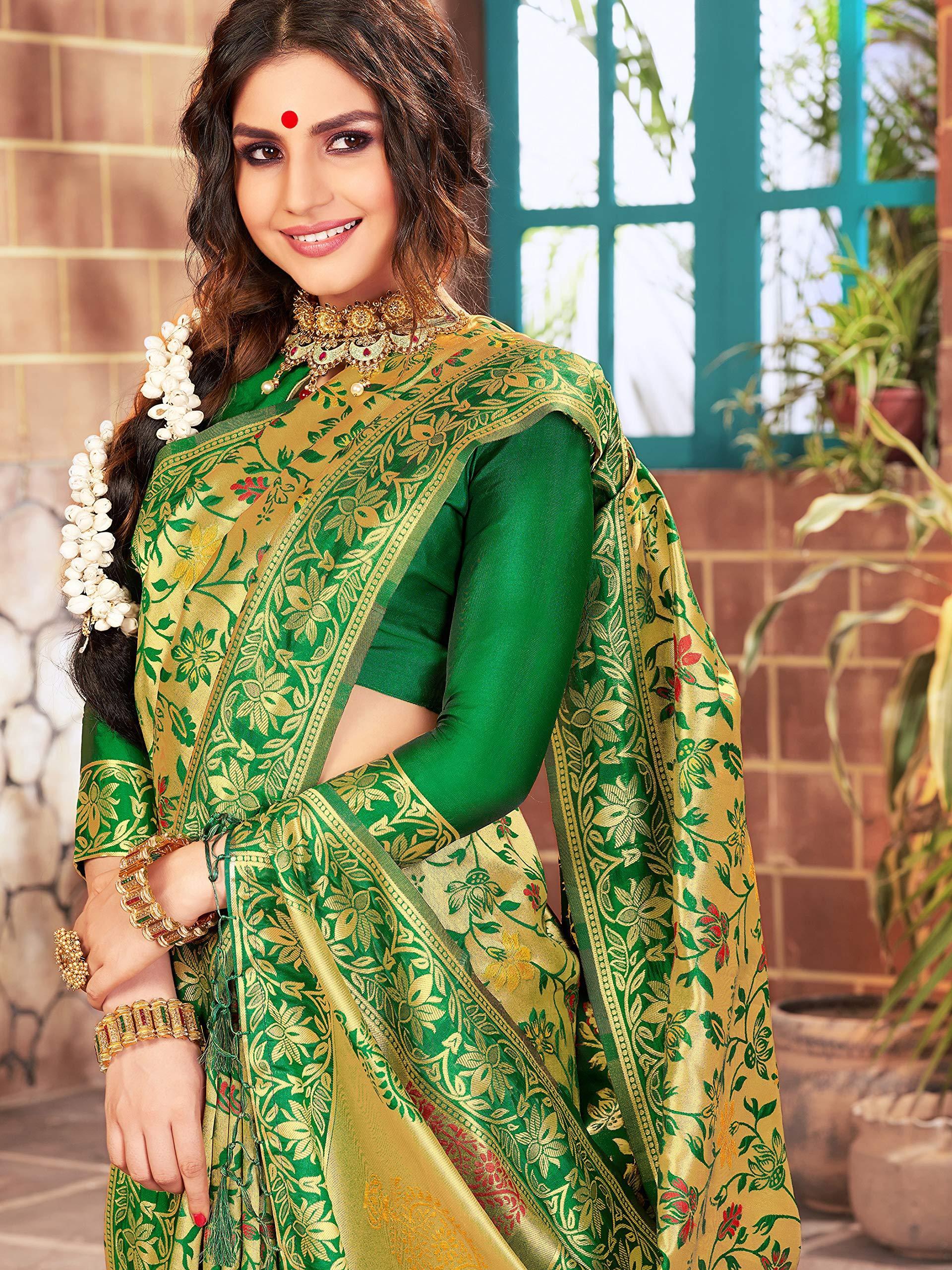 sarees-for-women-linen-banarasi-art-silk-l-indian-rakhi-wedding-diwali-gift-sari-with-unstitched-blouse-green