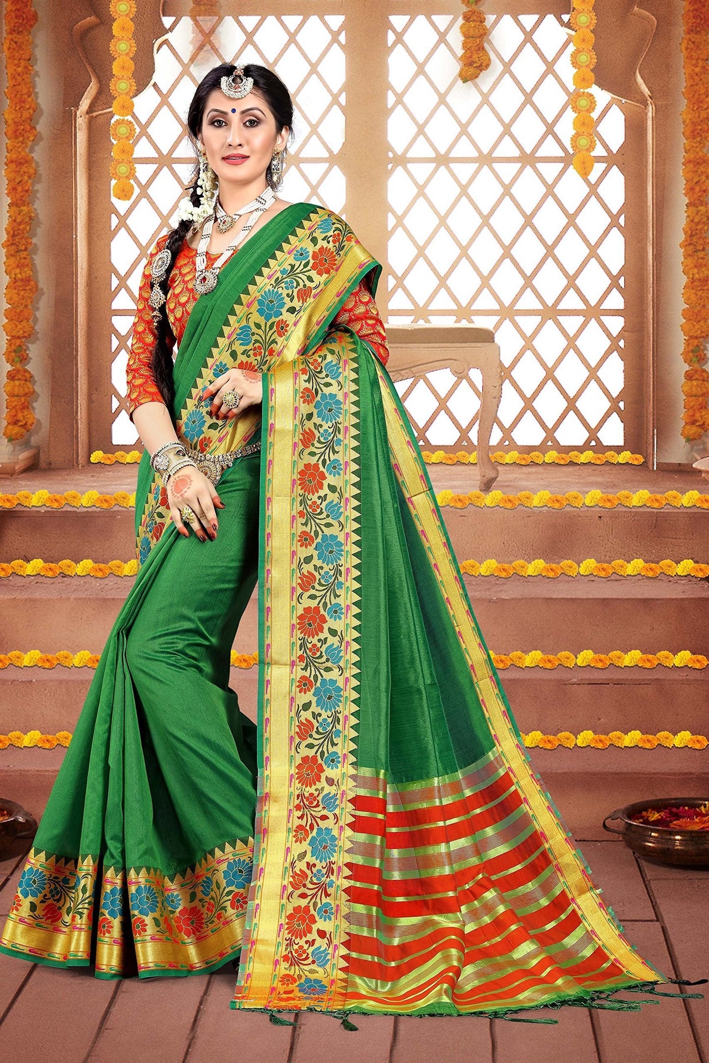 elina-fashion-sarees-women-cotton-silk-woven-saree-l-indian-wedding-gift-sari-unstitched-blouse-4