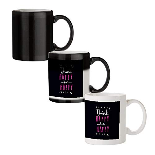 Think Happy and be Happy Designed Black Magic Coffee Mug(330 ml - Design Appears with hot Fluid)