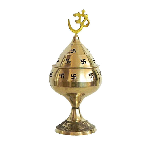 Brass Jali Akhand Jyoti Deep with Stand, Cover & Om Diya