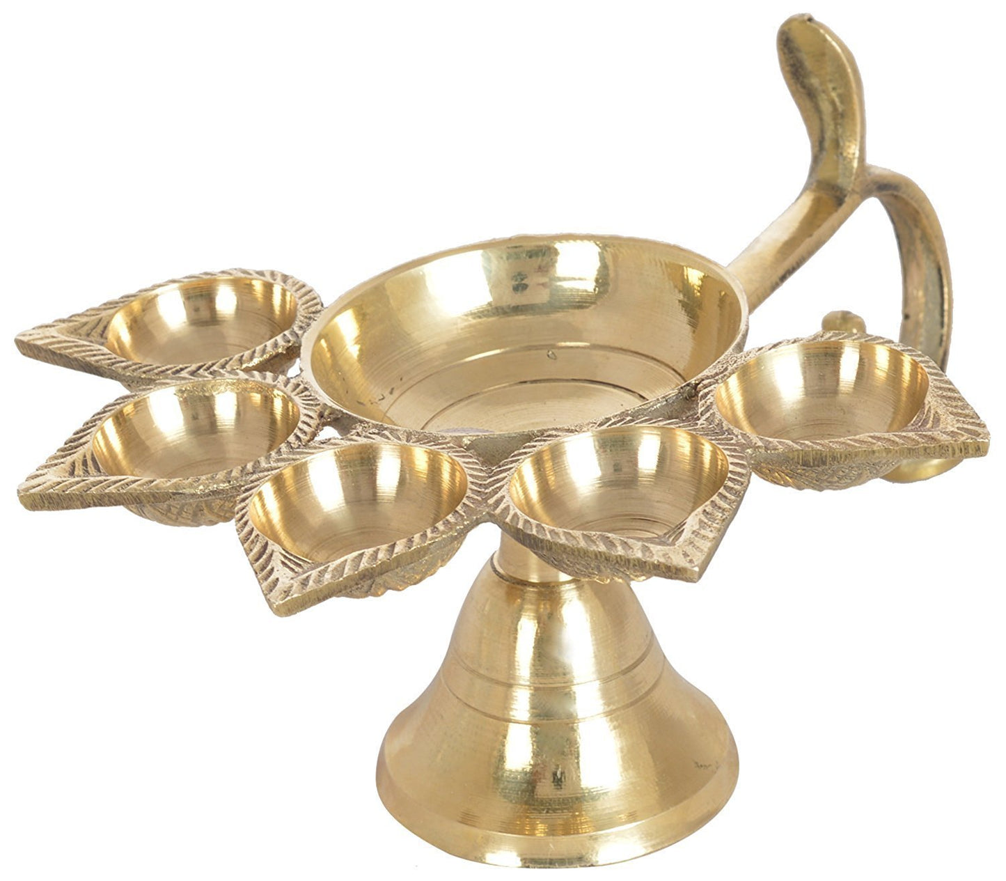 Brass Hindu Puja Camphor Burner Lamp Panch Aarti - 5 Face For Puja