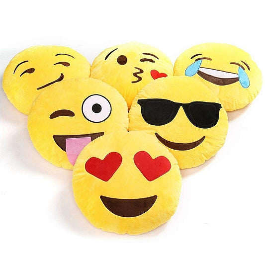 Charms Gift Basket Plush Smiley Emoji Soft Round Wink Kiss Heart Love Pillow - Set of 5