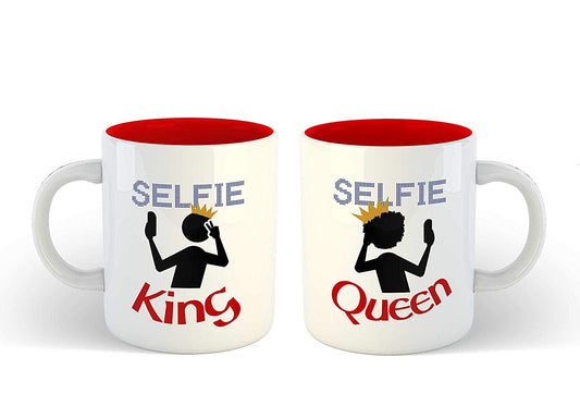 Coffee Mug Set- Funny Selfie King and Queen Printed