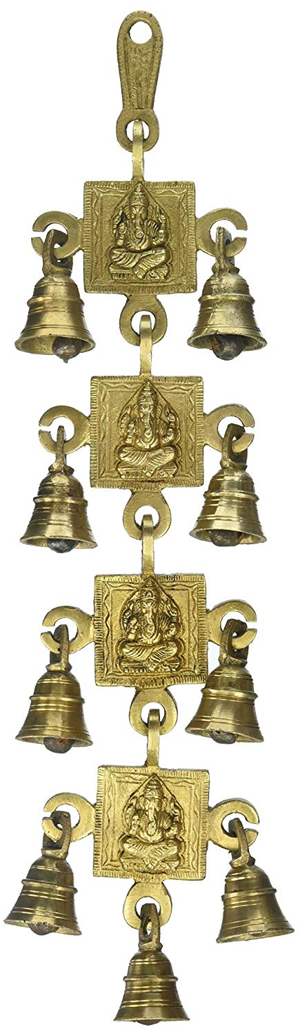 Ganesha Door Hanging Bells - Brass Decor Collectibles -Religious Gift -15.2 x 3.8 x 39.4 CM