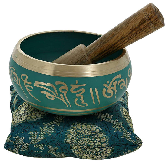 Meditation Singing Bowl Buddhist Art Green Tibetan DÃ©cor 4 Inch