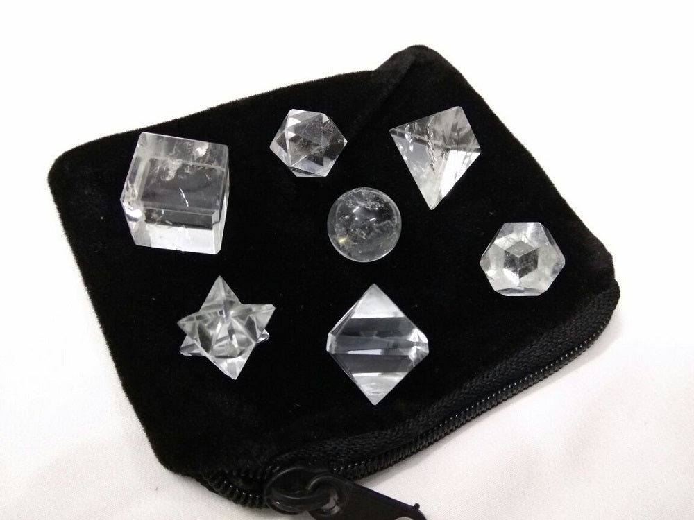 Clear Crystal Quartz Geometric Shape Set with Bag