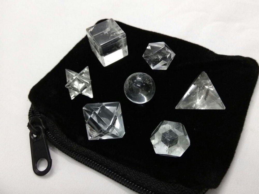 Clear Crystal Quartz Geometric Shape Set with Bag