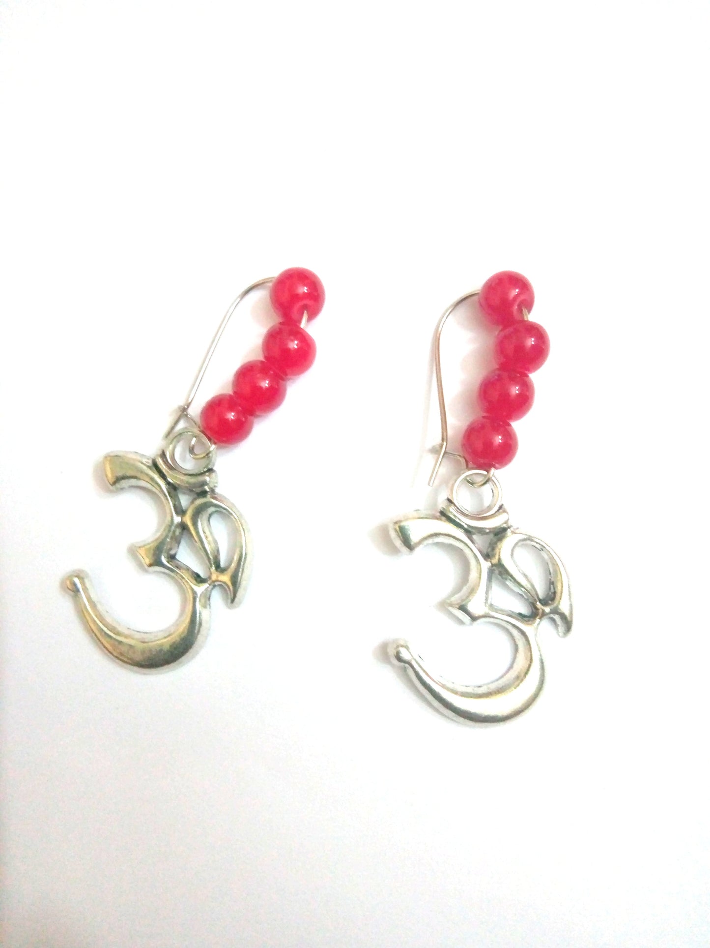 Indian Ethnic Silver Plated OM Design Drop Dangle Pearl Earrings Set