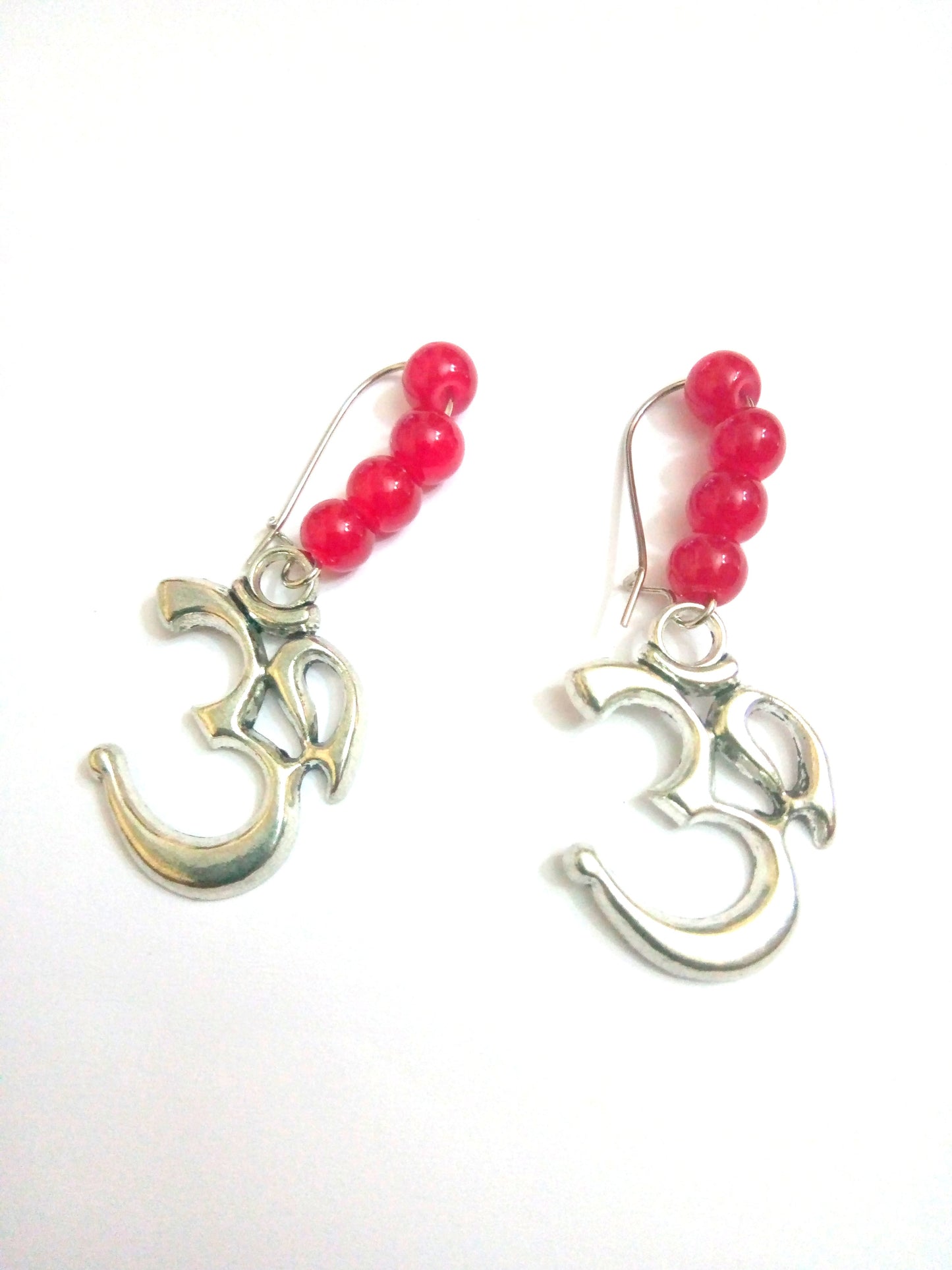 Indian Ethnic Silver Plated OM Design Drop Dangle Pearl Earrings Set