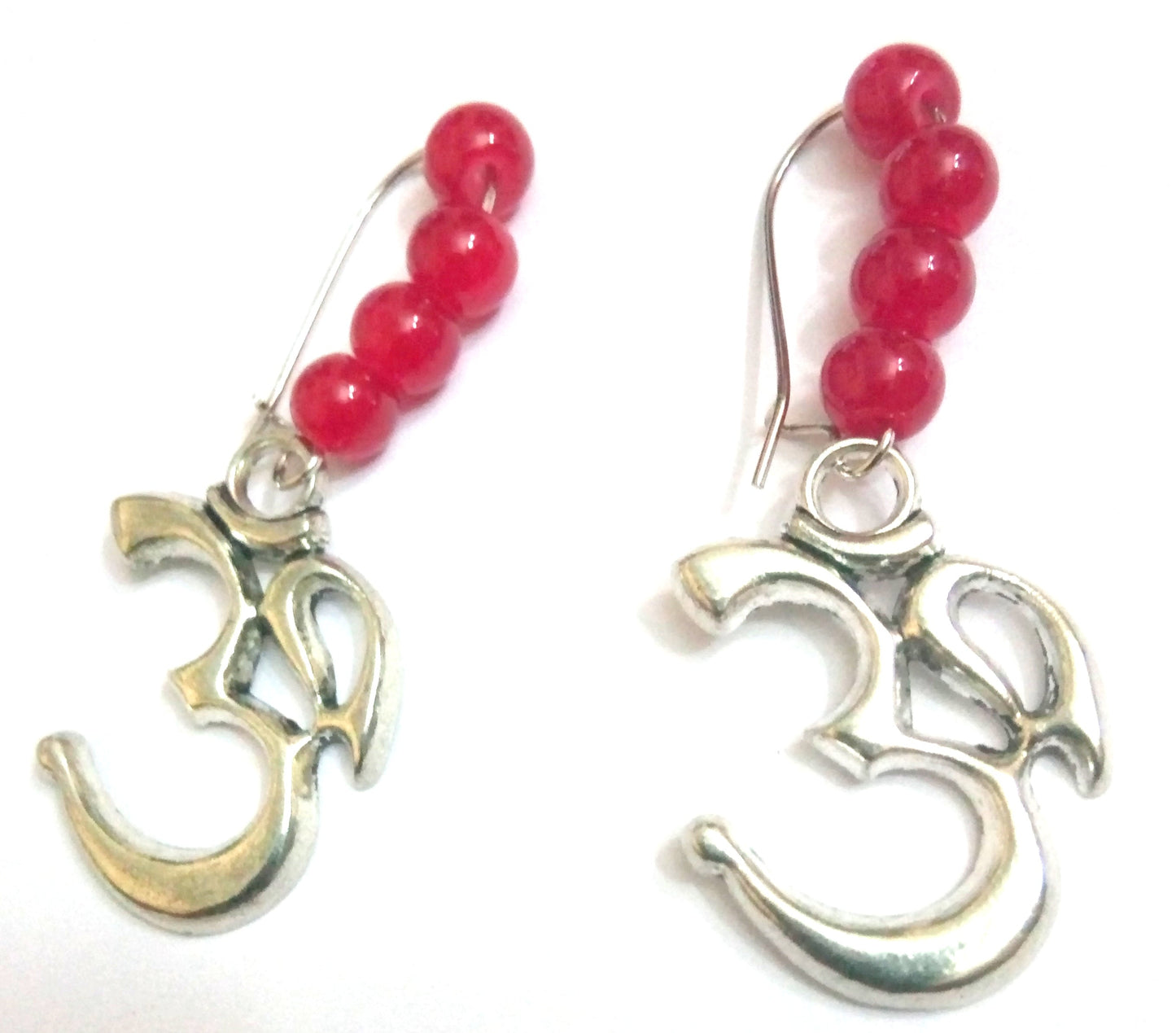 Indian Ethnic Silver Plated OM Design Drop Dangle Pearl Earrings Set