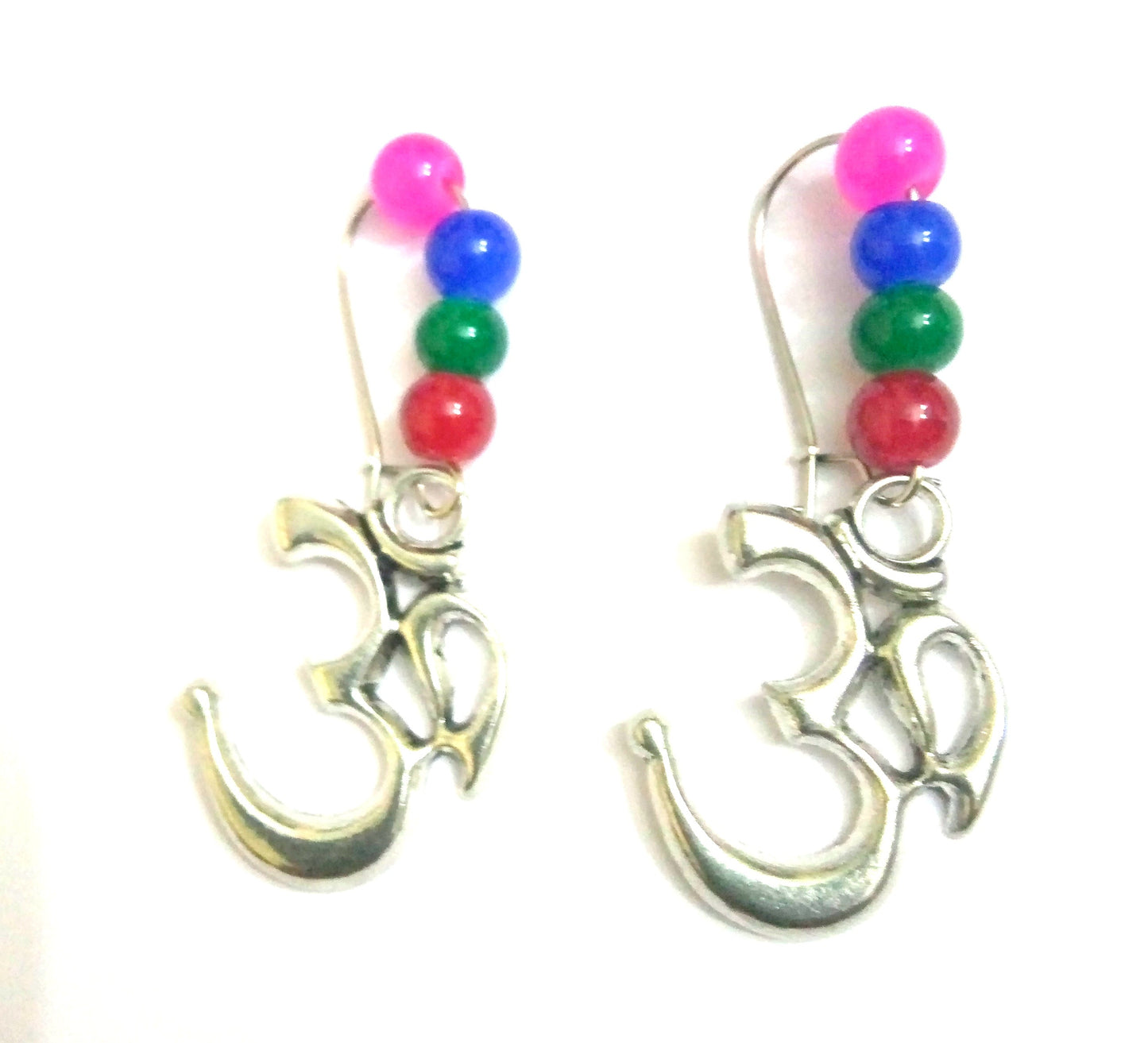 Indian Ethnic Silver Plated OM Design Drop Dangle Earrings Set