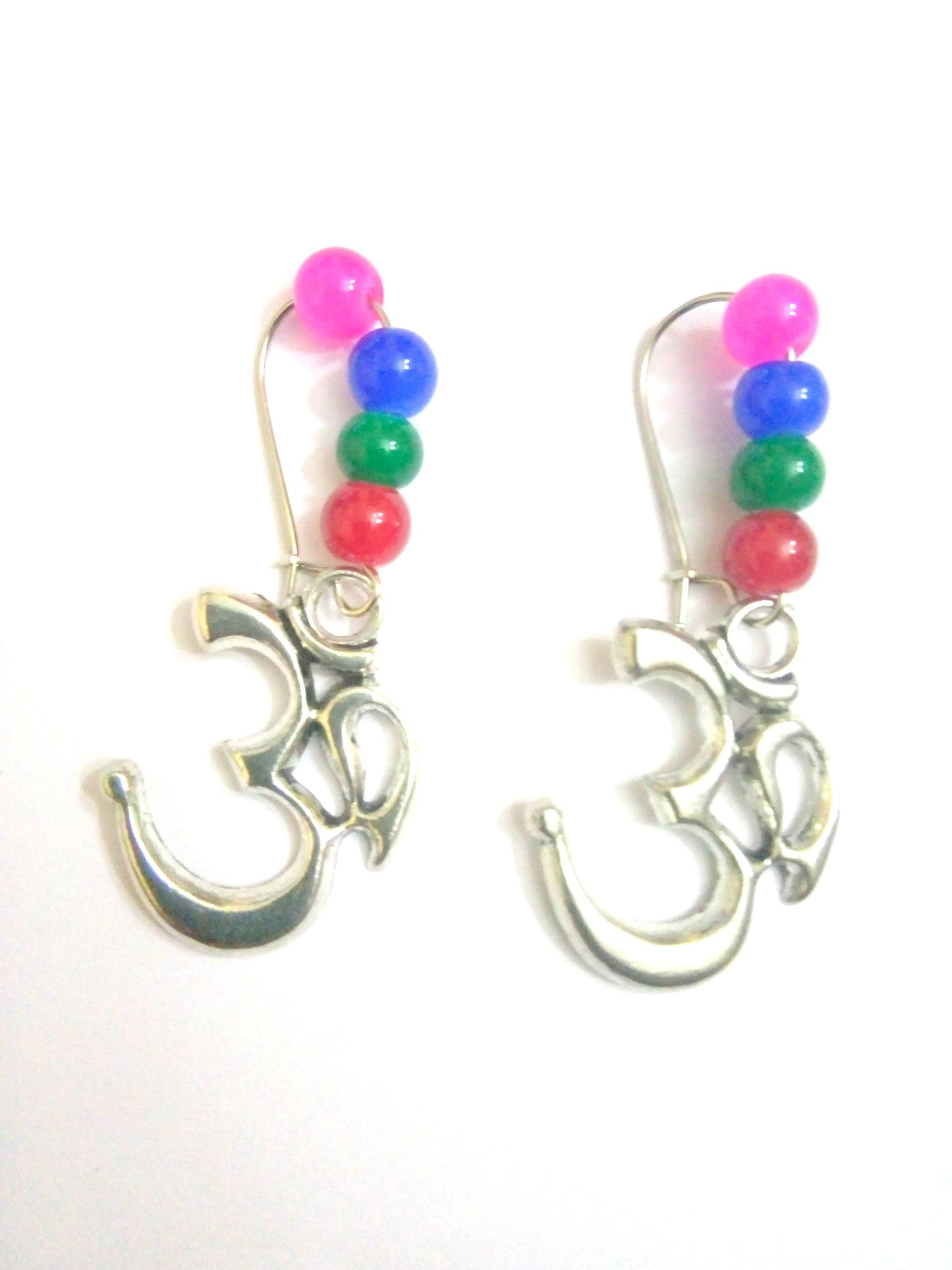 Indian Ethnic Silver Plated OM Design Drop Dangle Earrings Set