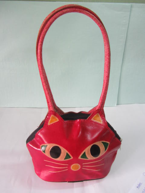 Indian Ethnic Soft Leather Red Color Cat Design Hand Bag