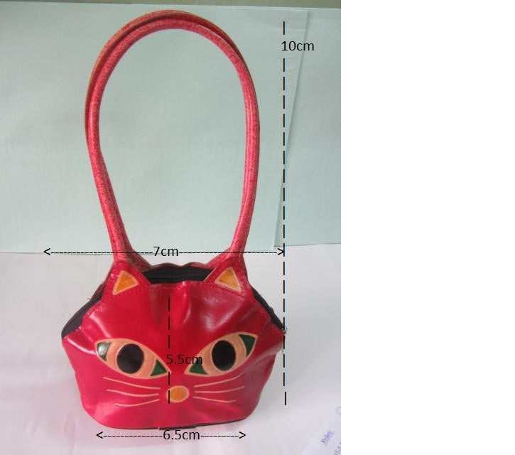 Indian Ethnic Soft Leather Red Color Cat Design Hand Bag