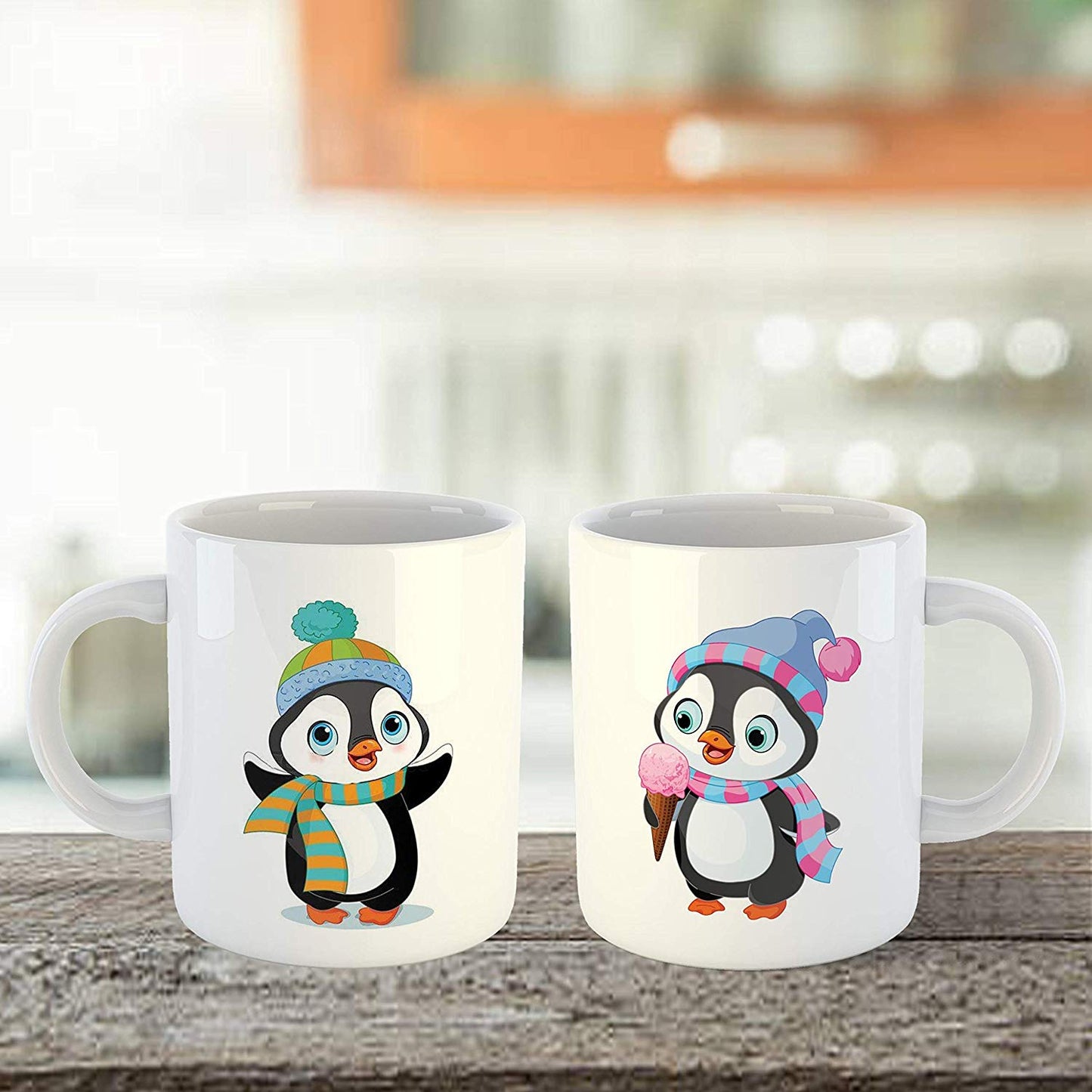 Penguin Printed Ceramic Coffee Mug Set, 11 oz (White) -Combo Pack of 2