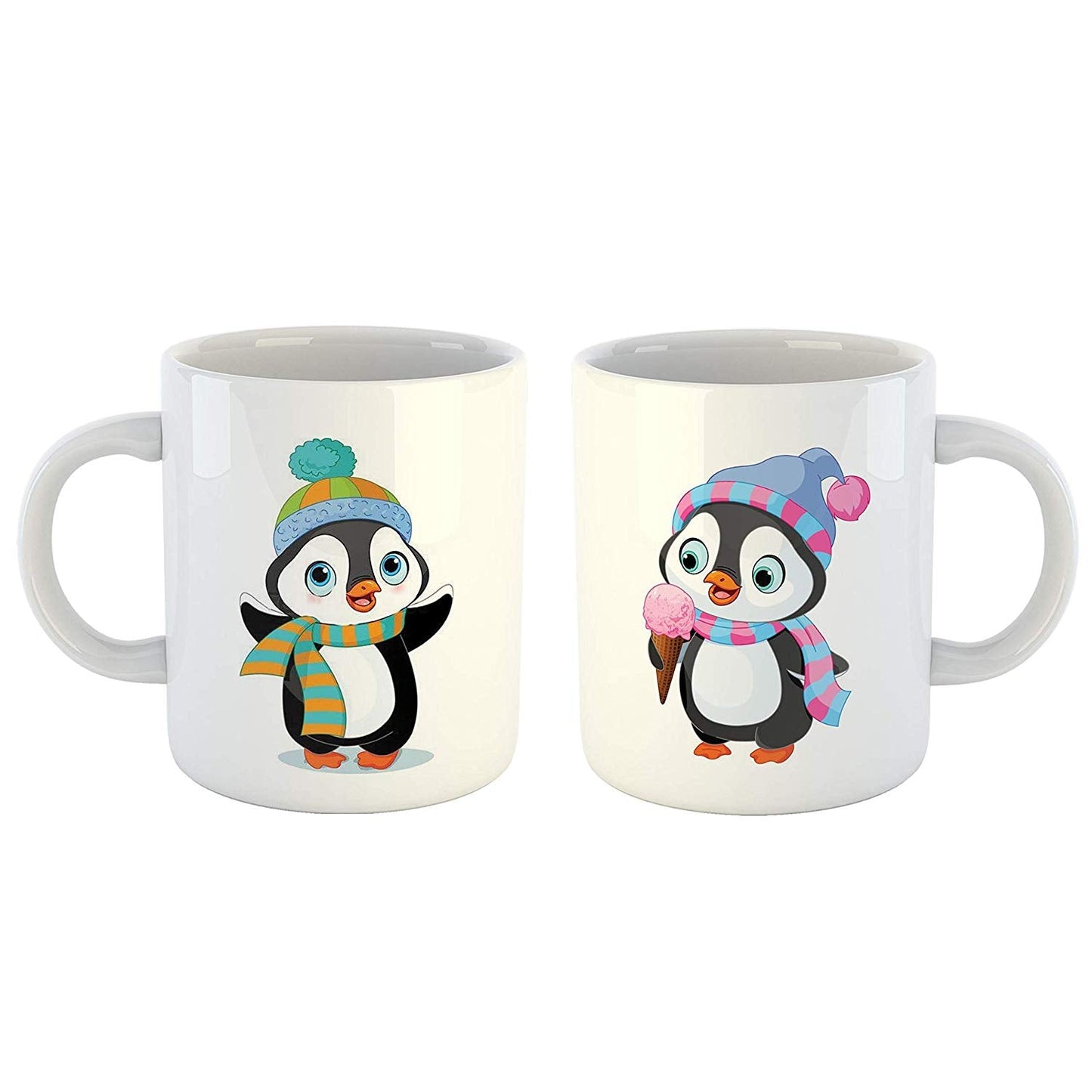 Penguin Printed Ceramic Coffee Mug Set, 11 oz (White) -Combo Pack of 2