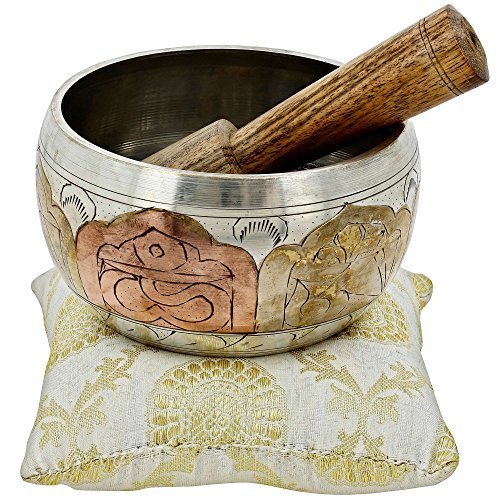 Tibetan Singing Bowl Meditation Copper and Silver Buddhist Decor 10 cm