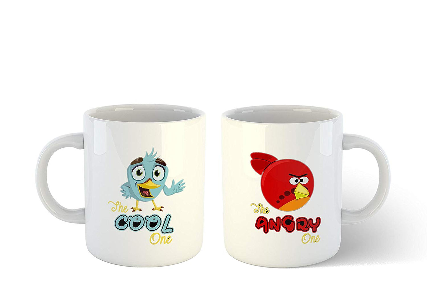 The Cool One and The Angry One Ceramic Couple Mugs Set (White, 11oz) - Pack of 02