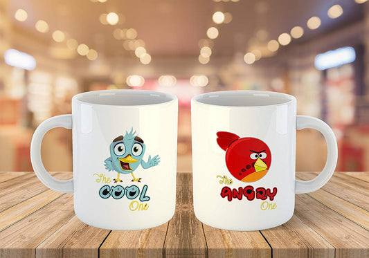 The Cool One and The Angry One Ceramic Couple Mugs Set (White, 11oz) - Pack of 02