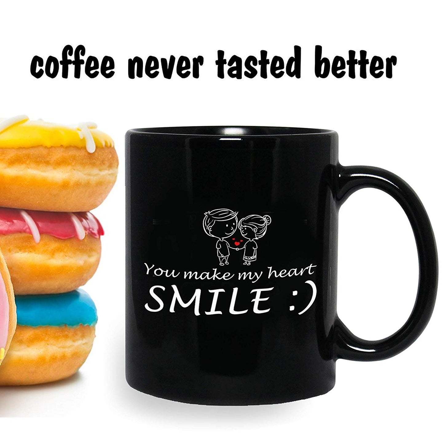 You Make My Heart Smile Ceramic Mug Inspirational Cup Novelty Coffee Mug Black 11oz