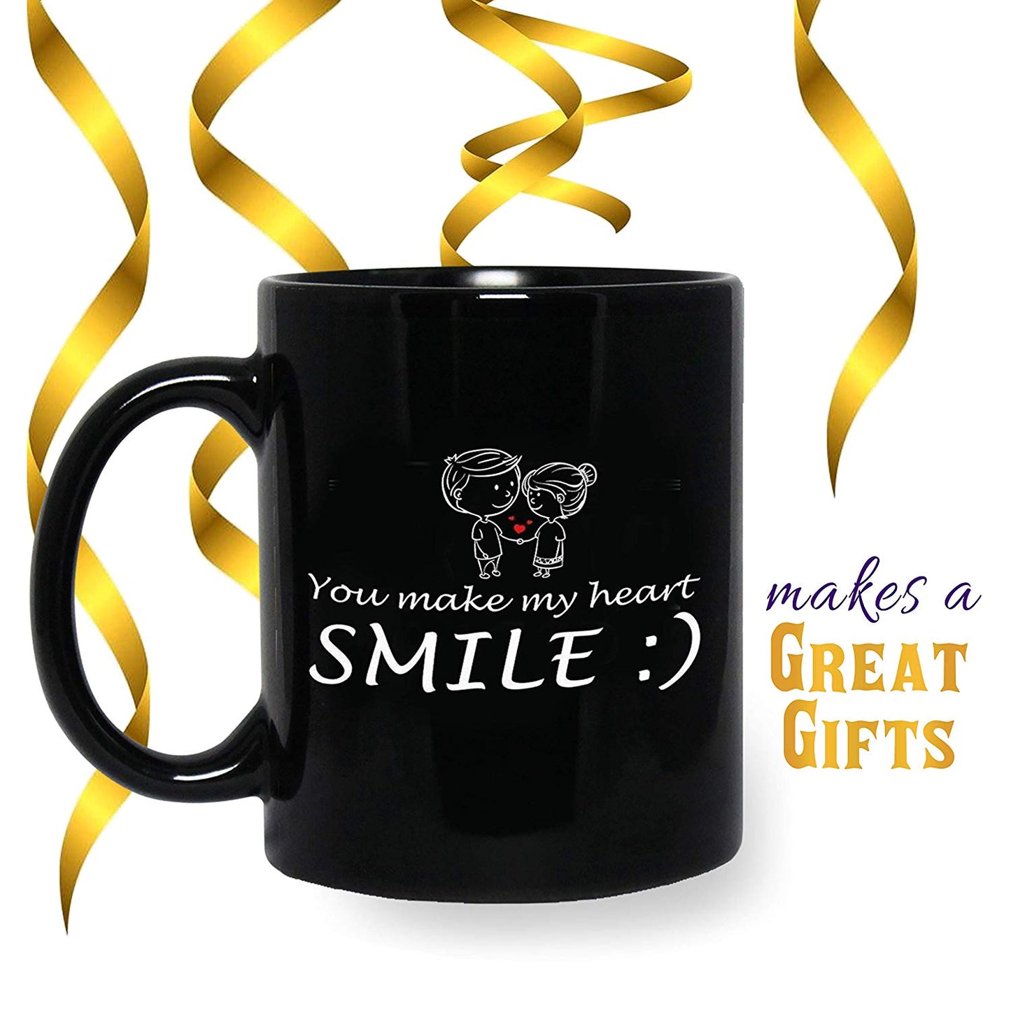 You Make My Heart Smile Ceramic Mug Inspirational Cup Novelty Coffee Mug Black 11oz