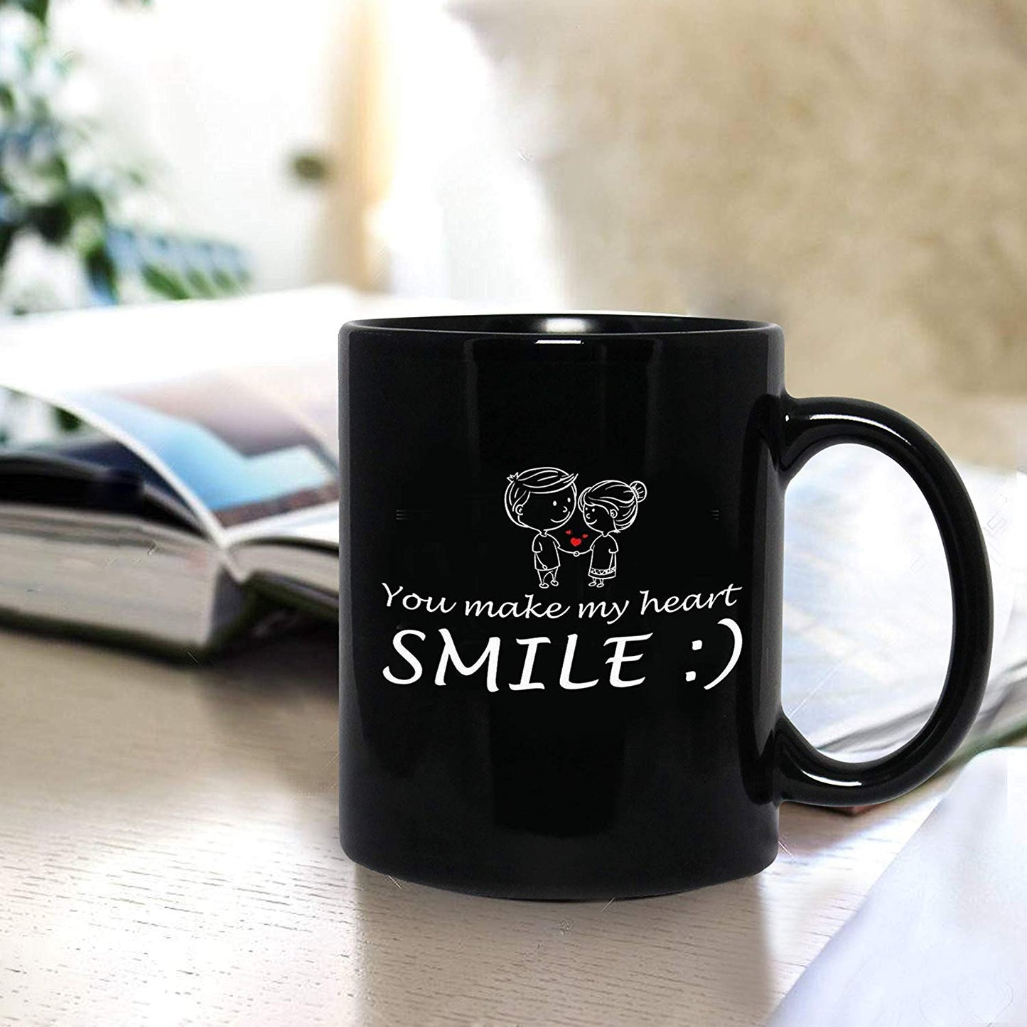 You Make My Heart Smile Ceramic Mug Inspirational Cup Novelty Coffee Mug Black 11oz