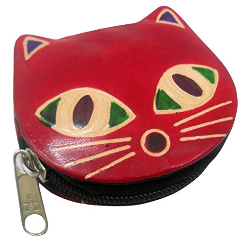 Indian Ethnic Soft Leather Cat Design Coin Bag - COLOR may vary as Per Stock