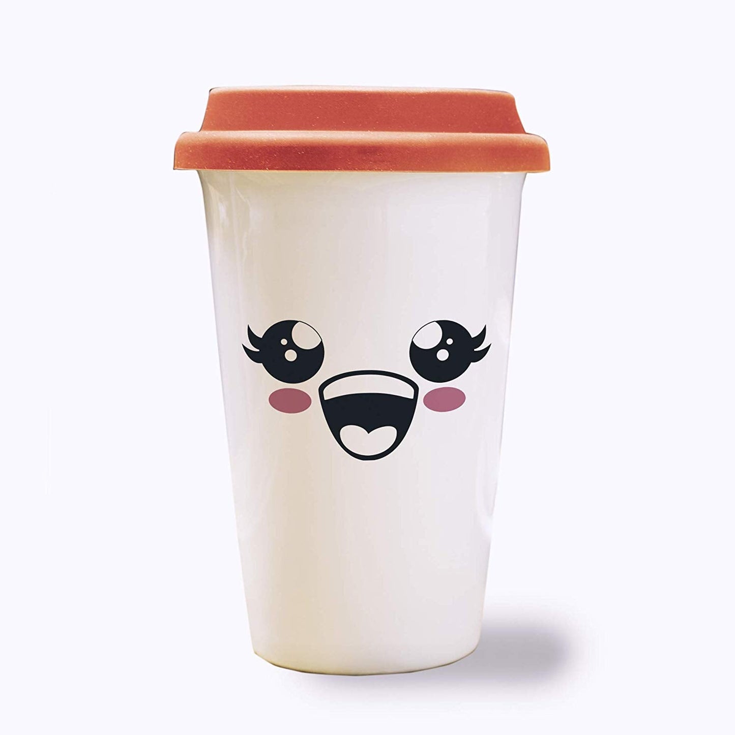 Laughing Face Expression Travel Mug Coffee Tumbler 12oz Design 4â€“ White