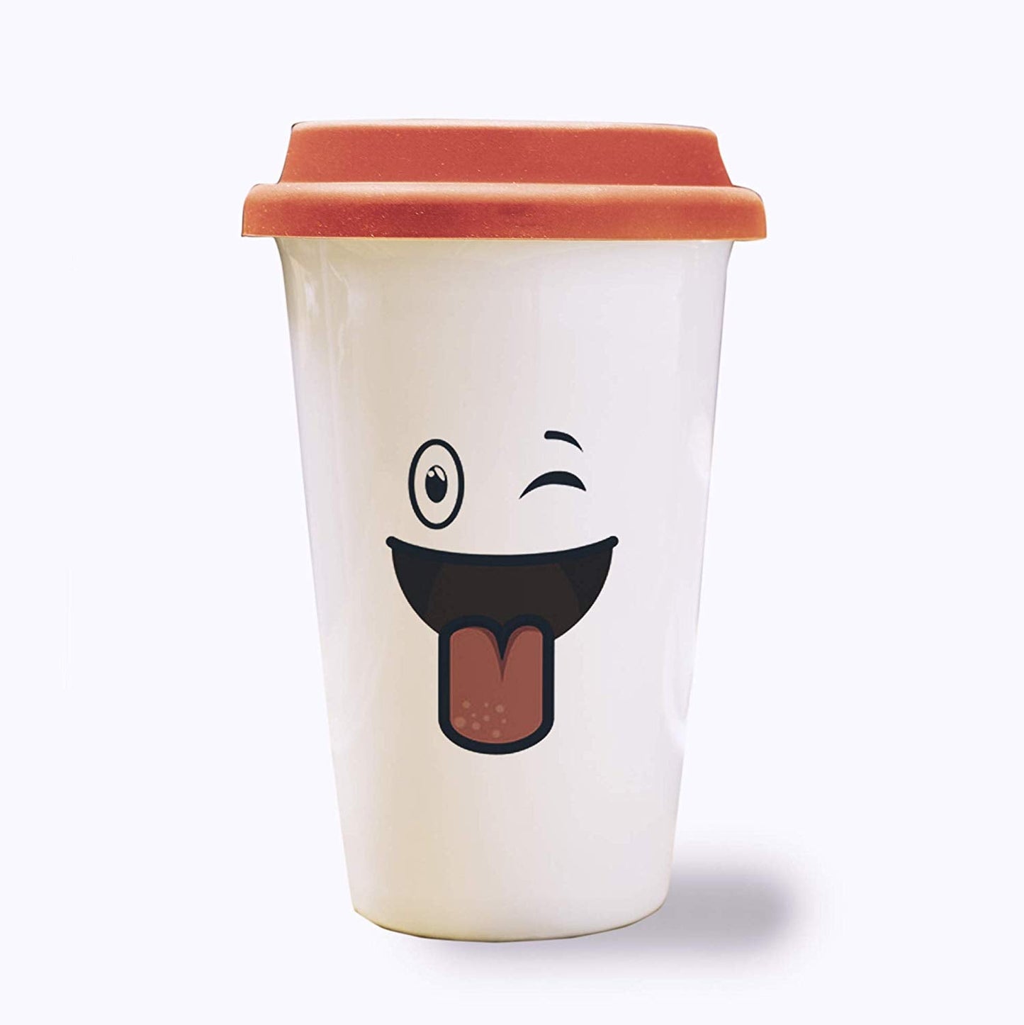 Laughing Face Expression Travel Mug Coffee Tumbler 12oz Design 8â€“ White