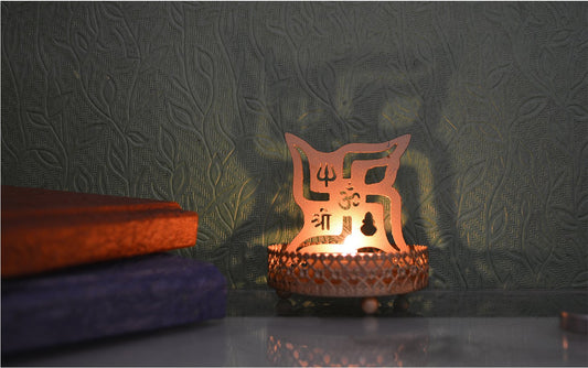 Sasthik Design Metal Tea Light Holder (7.62 cm x 7.62 cm x 10.16 cm, Gold)