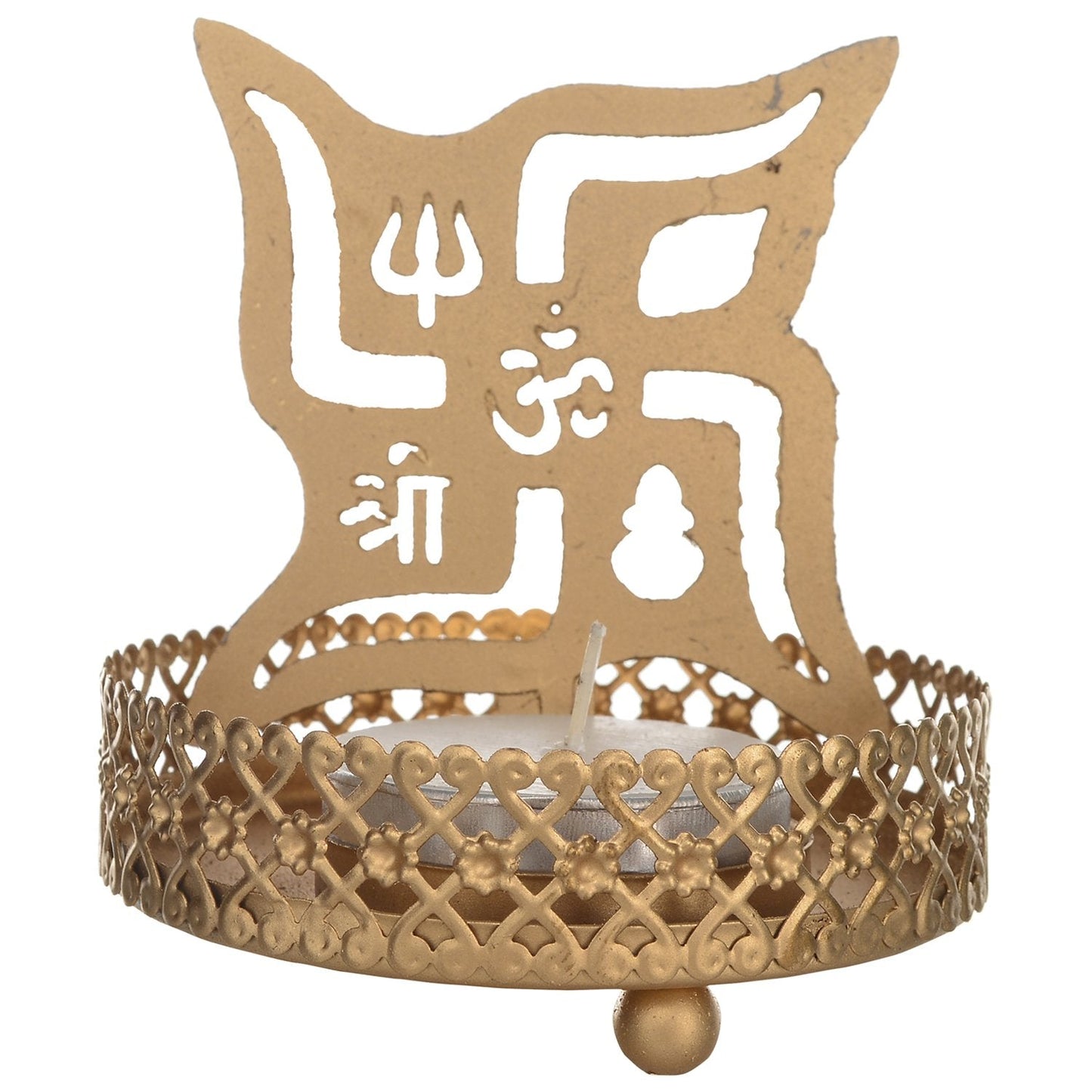 Sasthik Design Metal Tea Light Holder (7.62 cm x 7.62 cm x 10.16 cm, Gold)