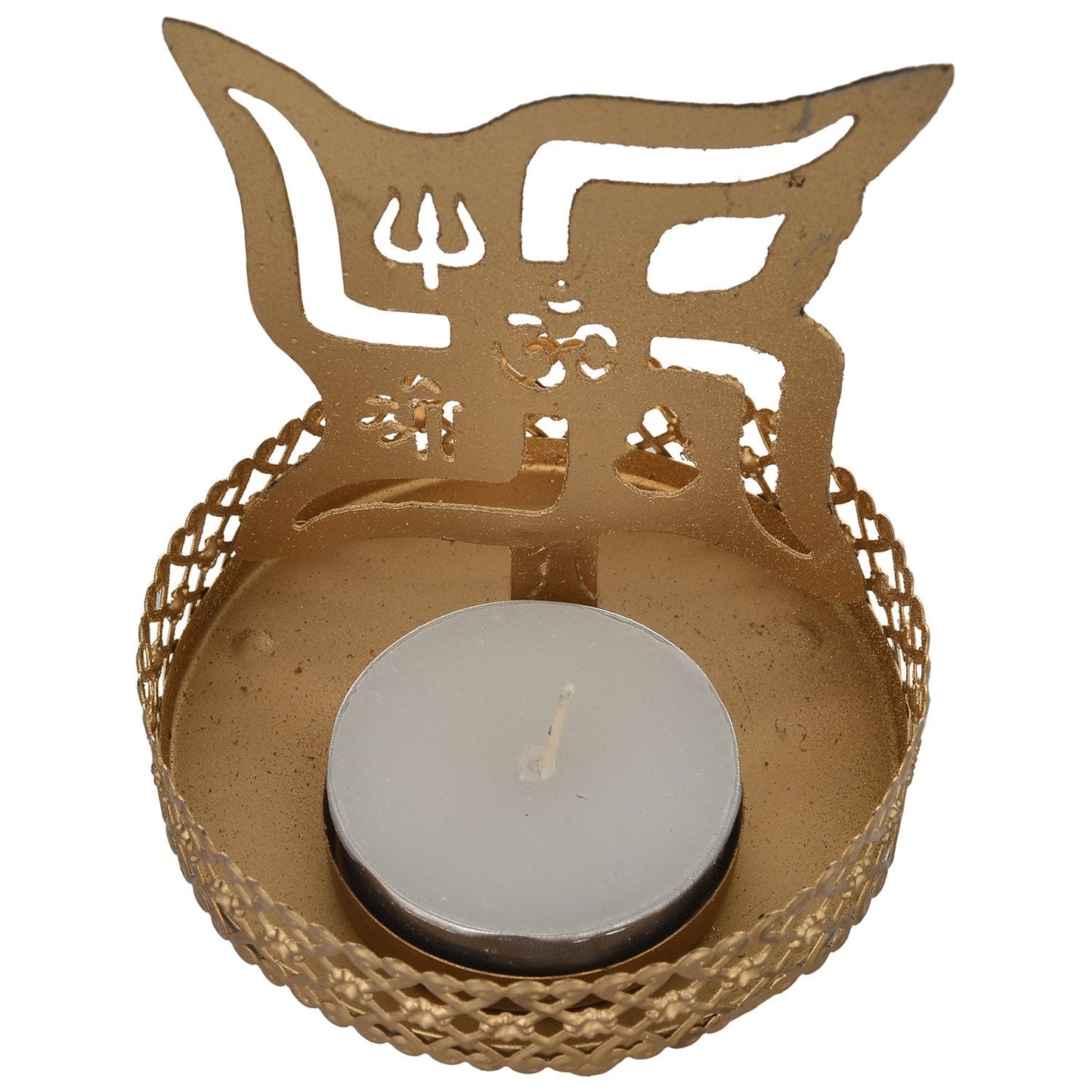 Sasthik Design Metal Tea Light Holder (7.62 cm x 7.62 cm x 10.16 cm, Gold)
