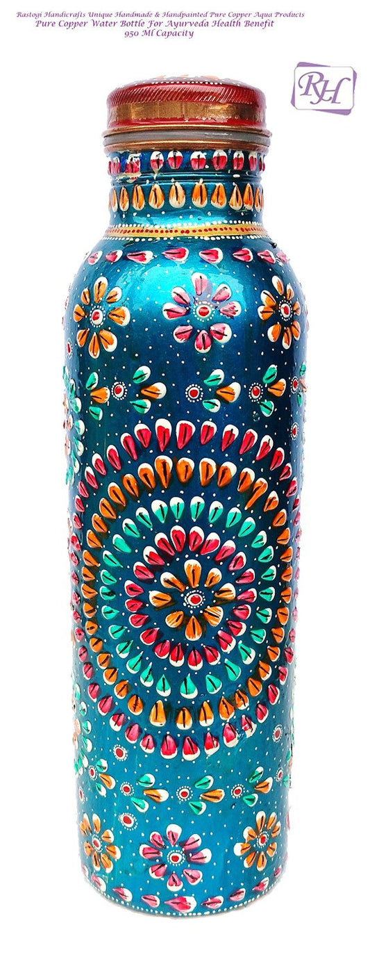 Copper hand painted water bottle 950 ml capacity