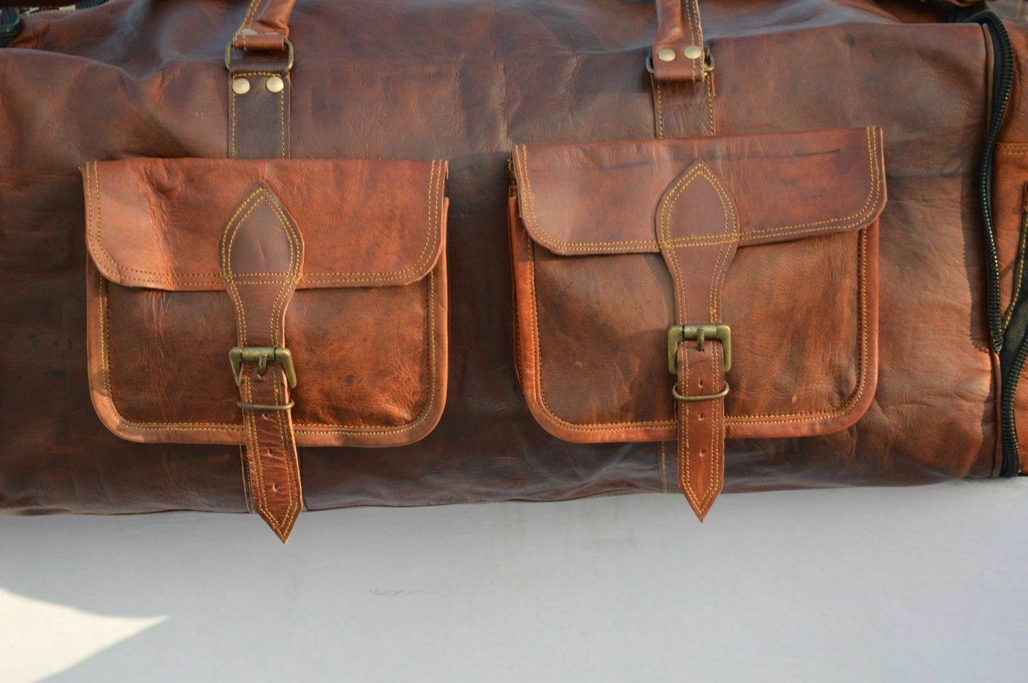 Bag Men's Genuine Leather Luggage Gym Weekend Overnight Duffel Vintage Large Bag