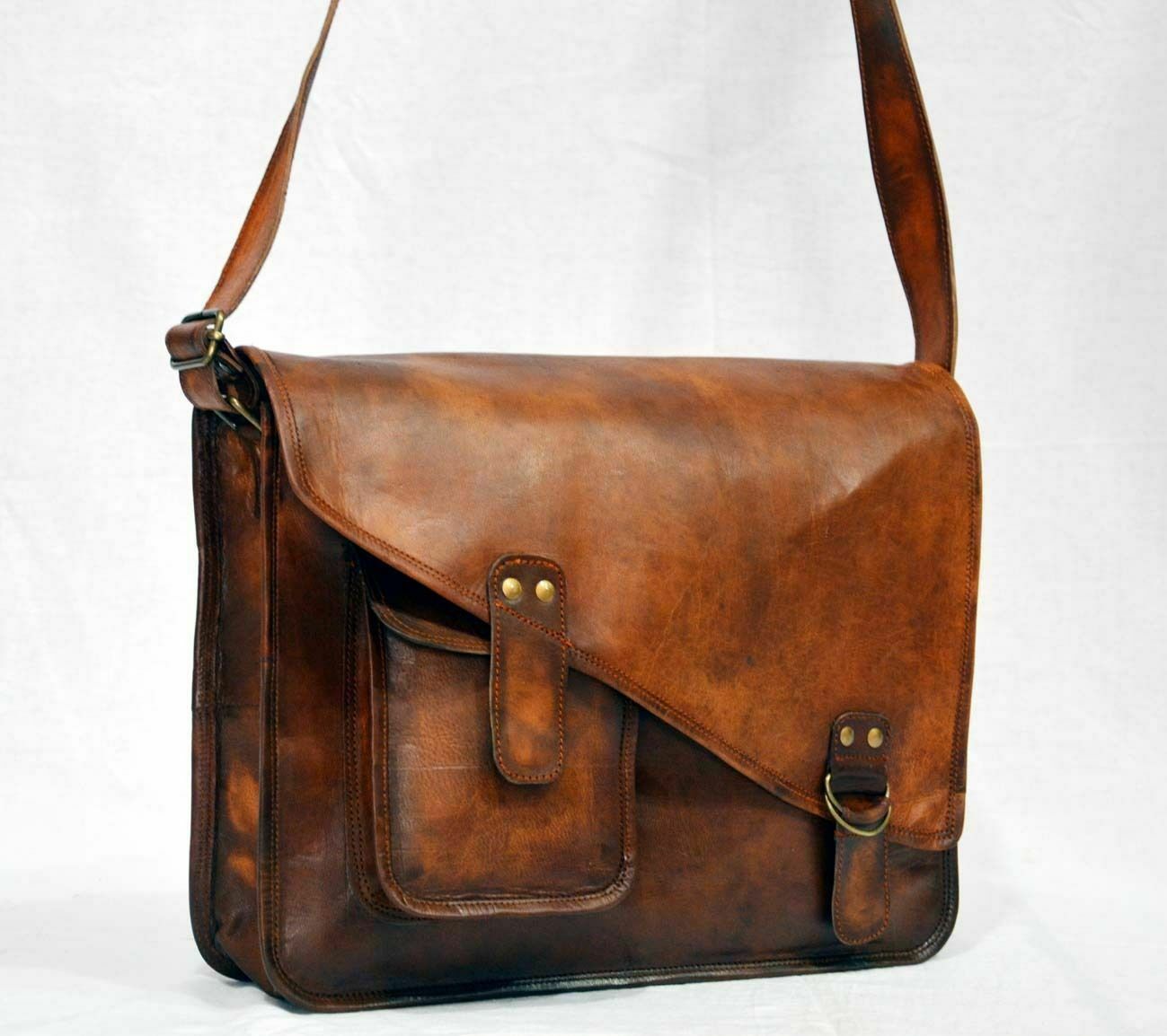 Vintage Handmade Leather Briefcase Business Laptop Attache Messenger Bag