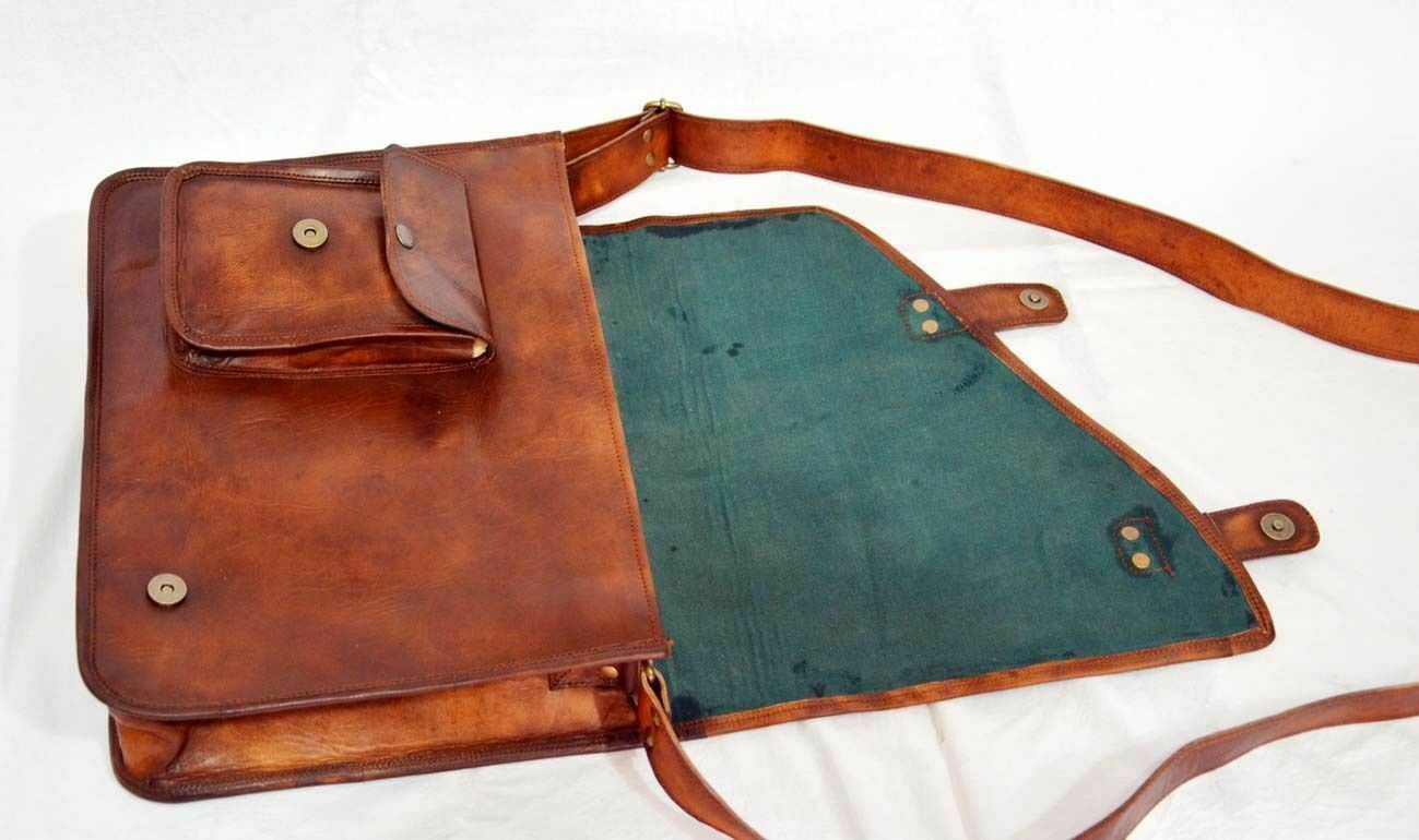 Vintage Handmade Leather Briefcase Business Laptop Attache Messenger Bag